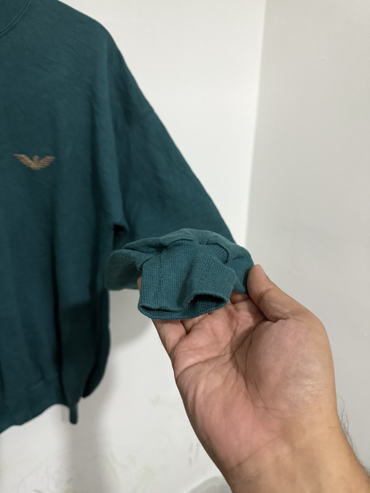 Giorgio Armani Vintage Georgio Armani Turquoise Big Logo Sweatshirt Size US L / EU 52-54 / 3 - 4 Thumbnail