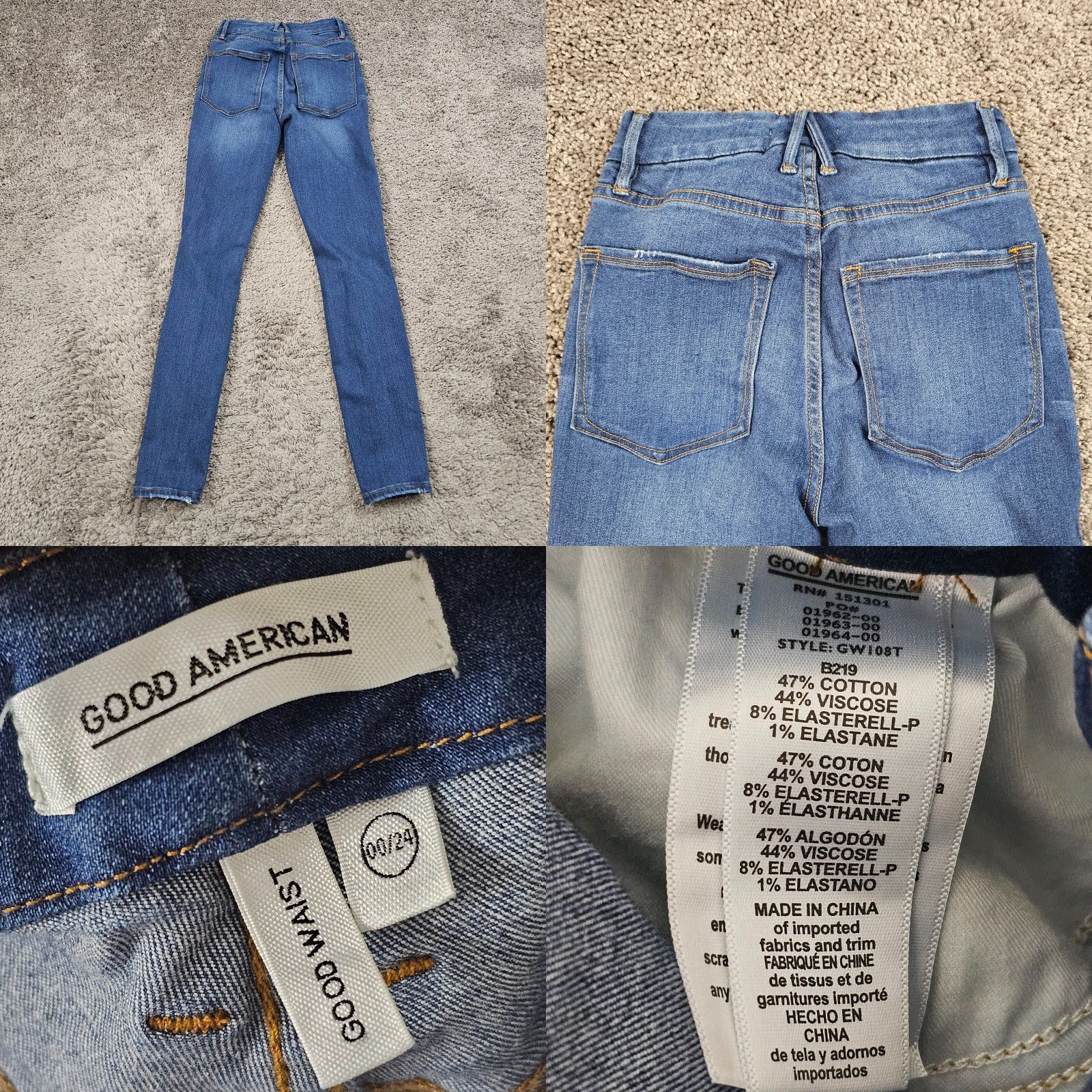 Good American Good American Jeans Women 24 Skinny Mid Rise Distressed Blue Good Waist Stretch 27 Inseam Size 42" / US 20 - 8 Thumbnail