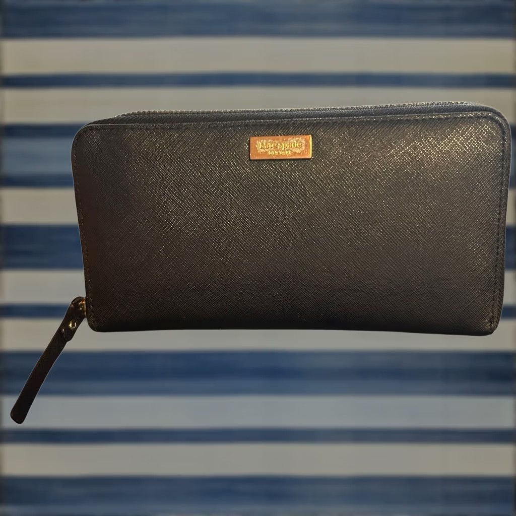 Vintage kate spade new york Neda Laurel Way Zip Around Leather Wallet Clutch Black Womens Size ONE SIZE - 1 Thumbnail