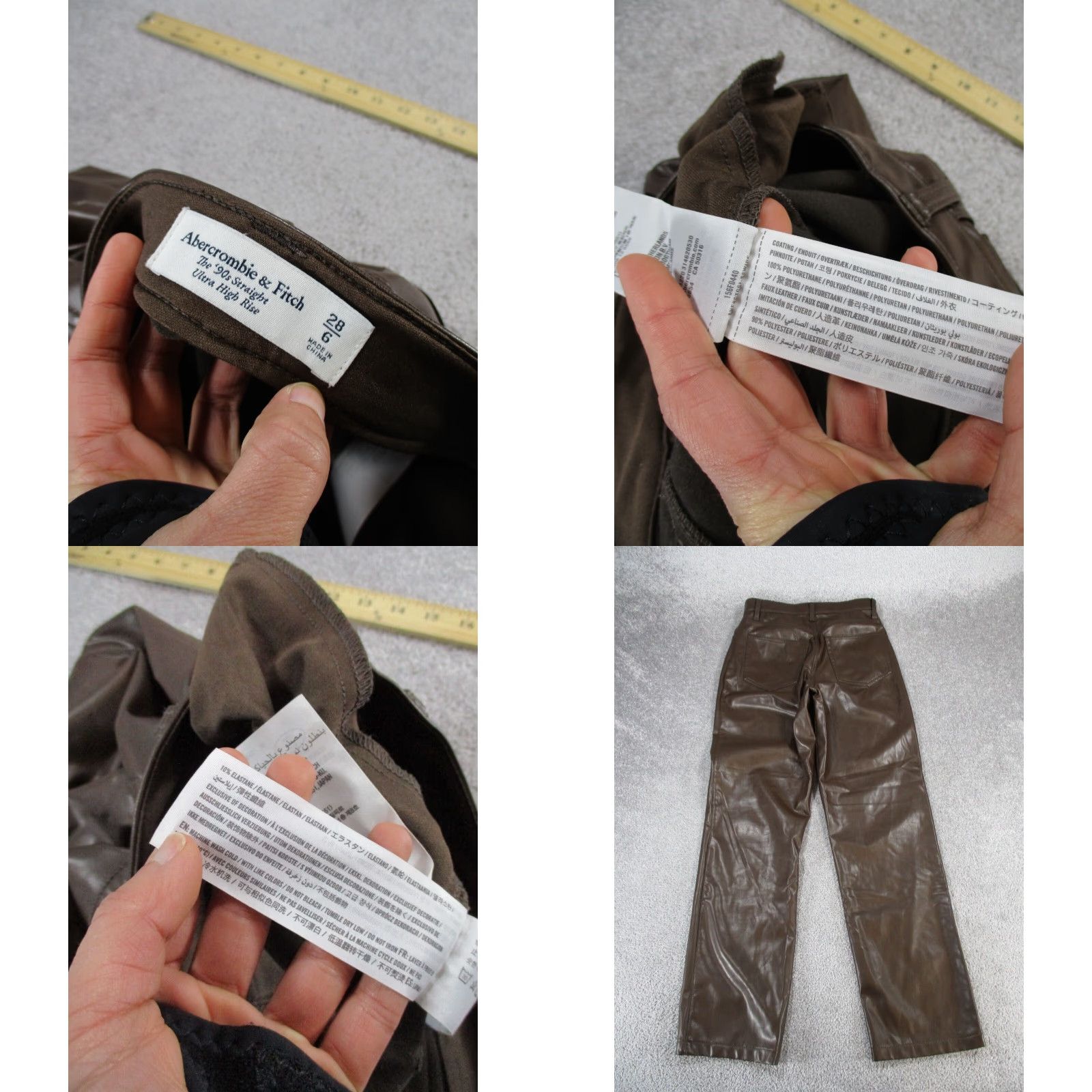 Abercrombie & Fitch Abercrombie & Fitch Pants Womens 28 Straight High Rise Brown Faux Leather Dress Pants 90s Mens? Size 28" / US 6 / IT 42 - 8 Thumbnail