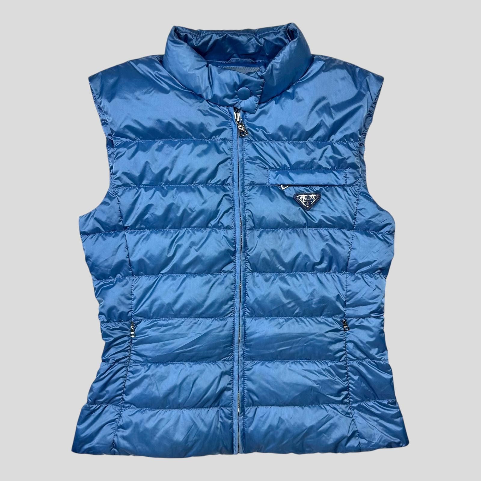 Prada Prada Milano 2011 Satin Blue Nylon Down Logo Gilet Size S / US 4 / IT 40 - 1 Thumbnail
