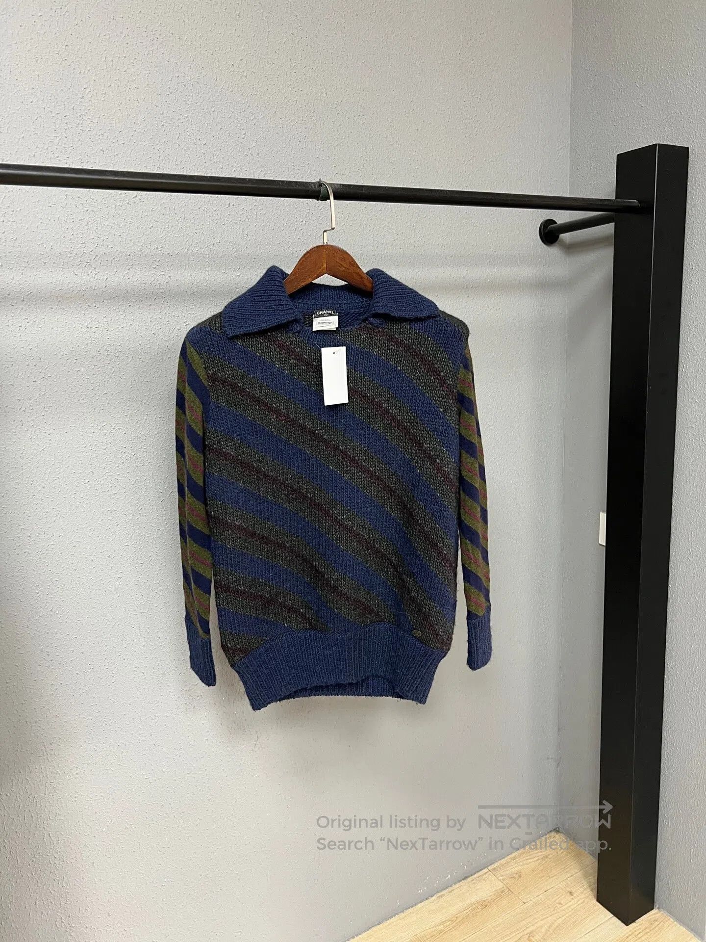 Chanel Chanel Blue and Green Striped Wool Sweater| Size XXS / US 00 / IT 34 - 1 Thumbnail