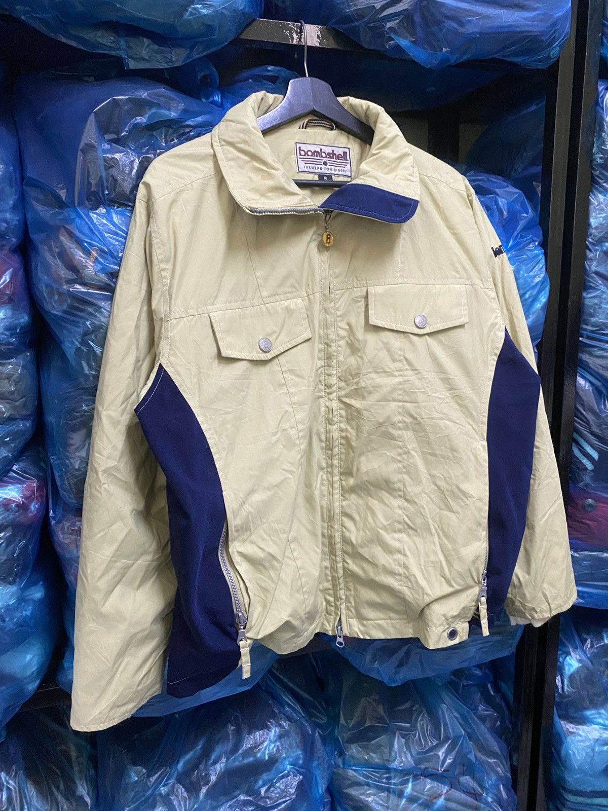 Japanese Brand Vintage Bombshell Shewear for Riders Beige Navy Windbreaker Size US M / EU 48-50 / 2 - 5 Thumbnail