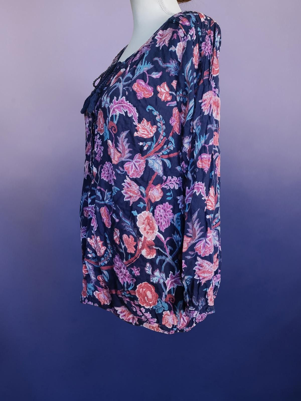 Lucky Brand Lucky Brand 1X Floral Print Blouse Navy Blue Size XL / US 12-14 / IT 48-50 - 4 Thumbnail
