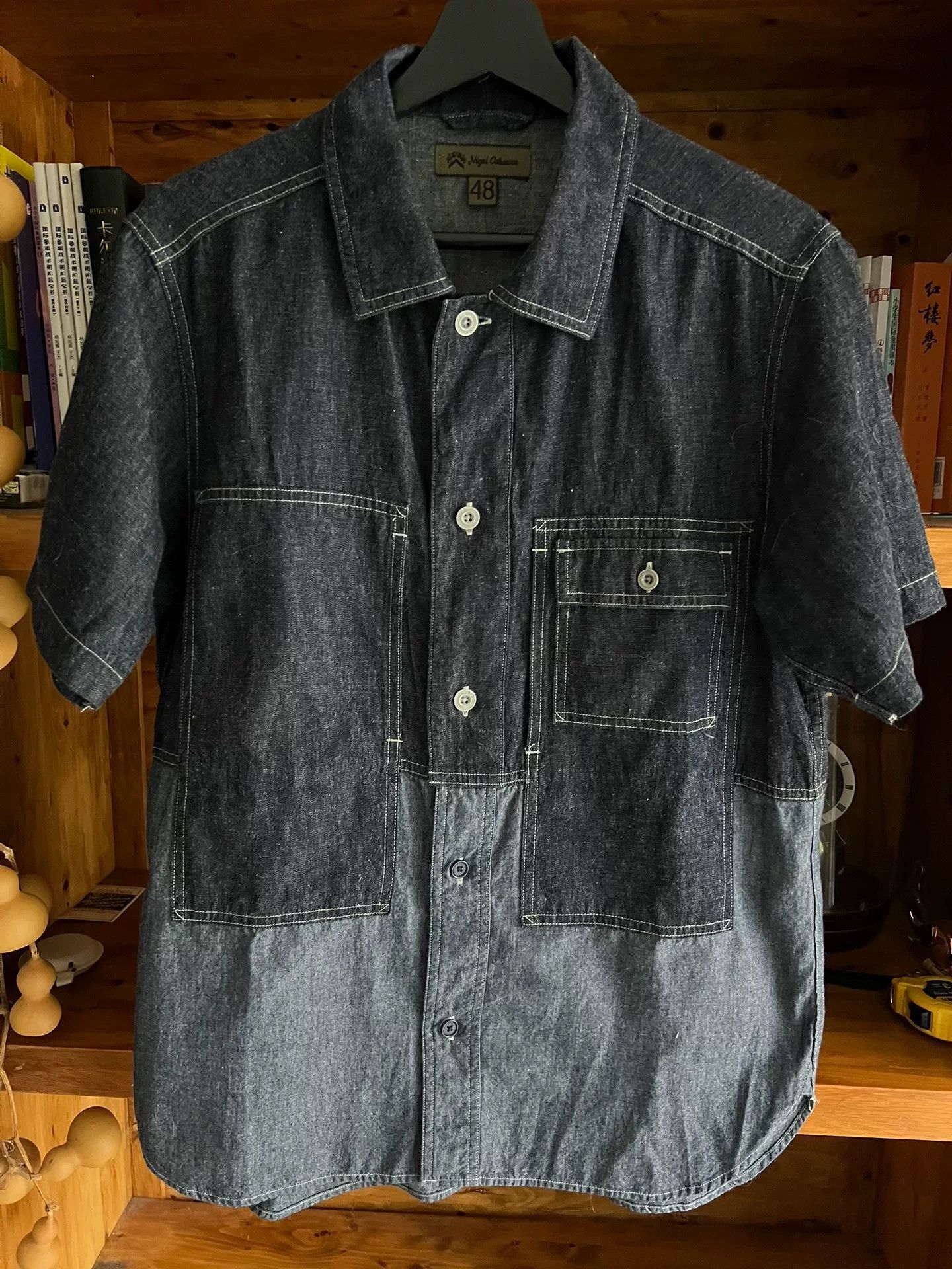 Nigel Cabourn Nigel Cabourn Denim Patchwork Short-Sleeve Shirt Size US M / EU 48-50 / 2 - 1 Thumbnail
