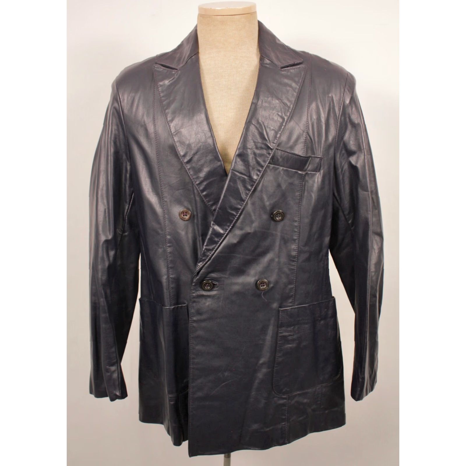 Vintage VINTAGE Men's VTG 70s 80s Navy Blue Leather Jacket / Blazer Sz M 40 Long 1970s 1980s The leather shop Leather Jacket Blazer Mens Blue 40 Long 70s 80s Size US XXS / EU 40 - 2 Thumbnail