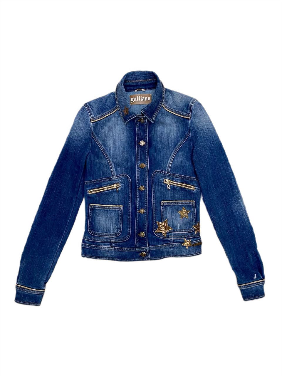 John Galliano John Galliano Logo Star Wash Distressed Denim Jacket Y2K Size L / US 10 / IT 46 - 1 Thumbnail
