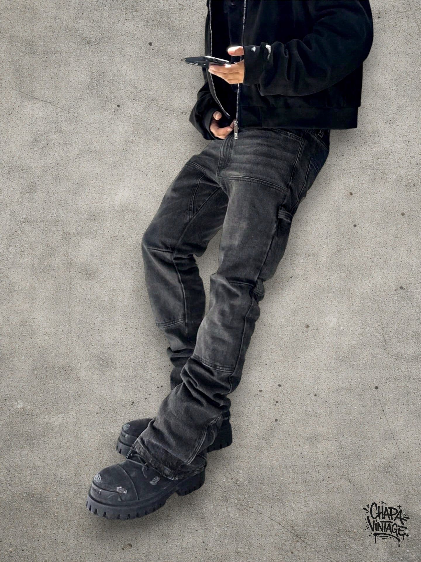 Japanese Brand Stacked slim fit jeans Size US 32 / EU 48 - 2 Thumbnail