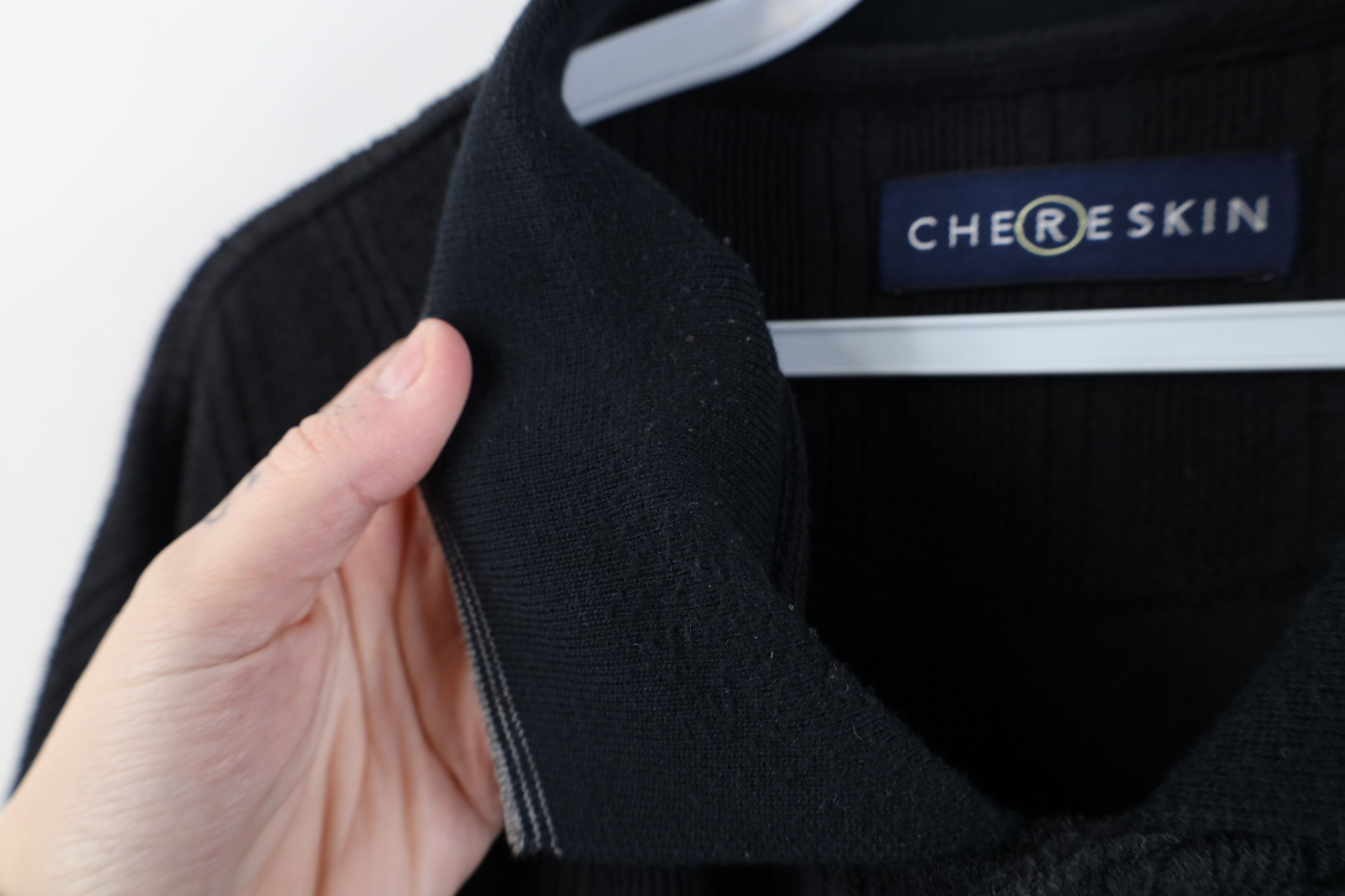 Vintage Vintage 90s Streetwear Ribbed Knit Long Sleeve Polo Black Size US XXL / EU 58 / 5 - 6 Thumbnail