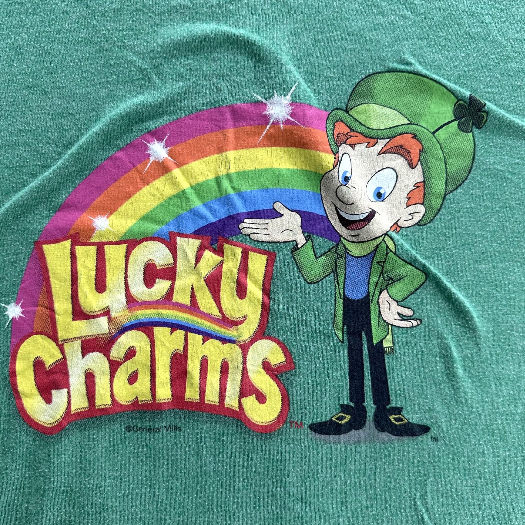 Rainbow Lucky Charms Shirt Mens XL Green Cereal Graphic Tee Crewneck Rainbow Cartoon Tee Shirts Size US XL / EU 56 / 4 - 7 Thumbnail
