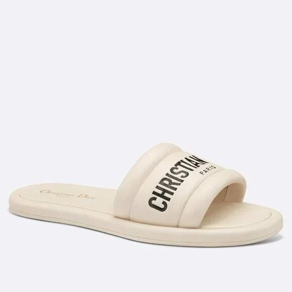 Dior Dior Every-D Embossed Lambskin Slide Sandal size 39 White Size US 9 / IT 39 - 1 Thumbnail
