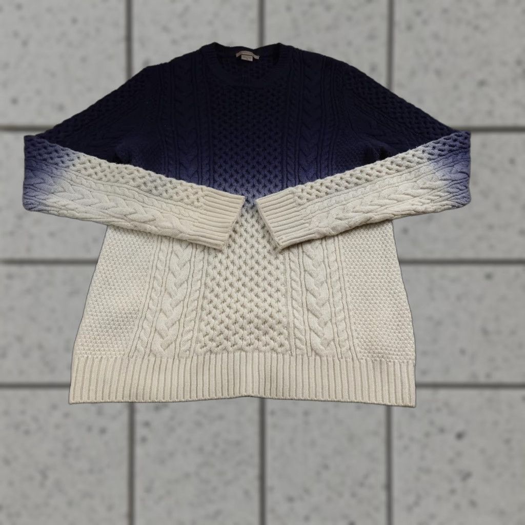 Vintage Amicale Sweater Mens M Blue Cream Ombre Wool Cashmere Aran Cable Knit Crewneck Size US M / EU 48-50 / 2 - 1 Thumbnail
