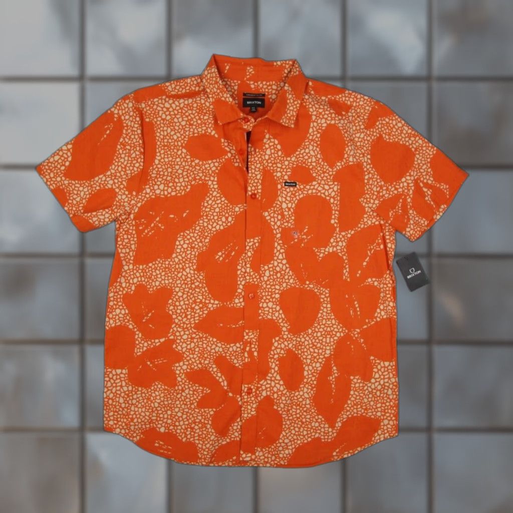 Brixton Men's XL Orange Charter Print Short Sleeve Button-Up Shirt