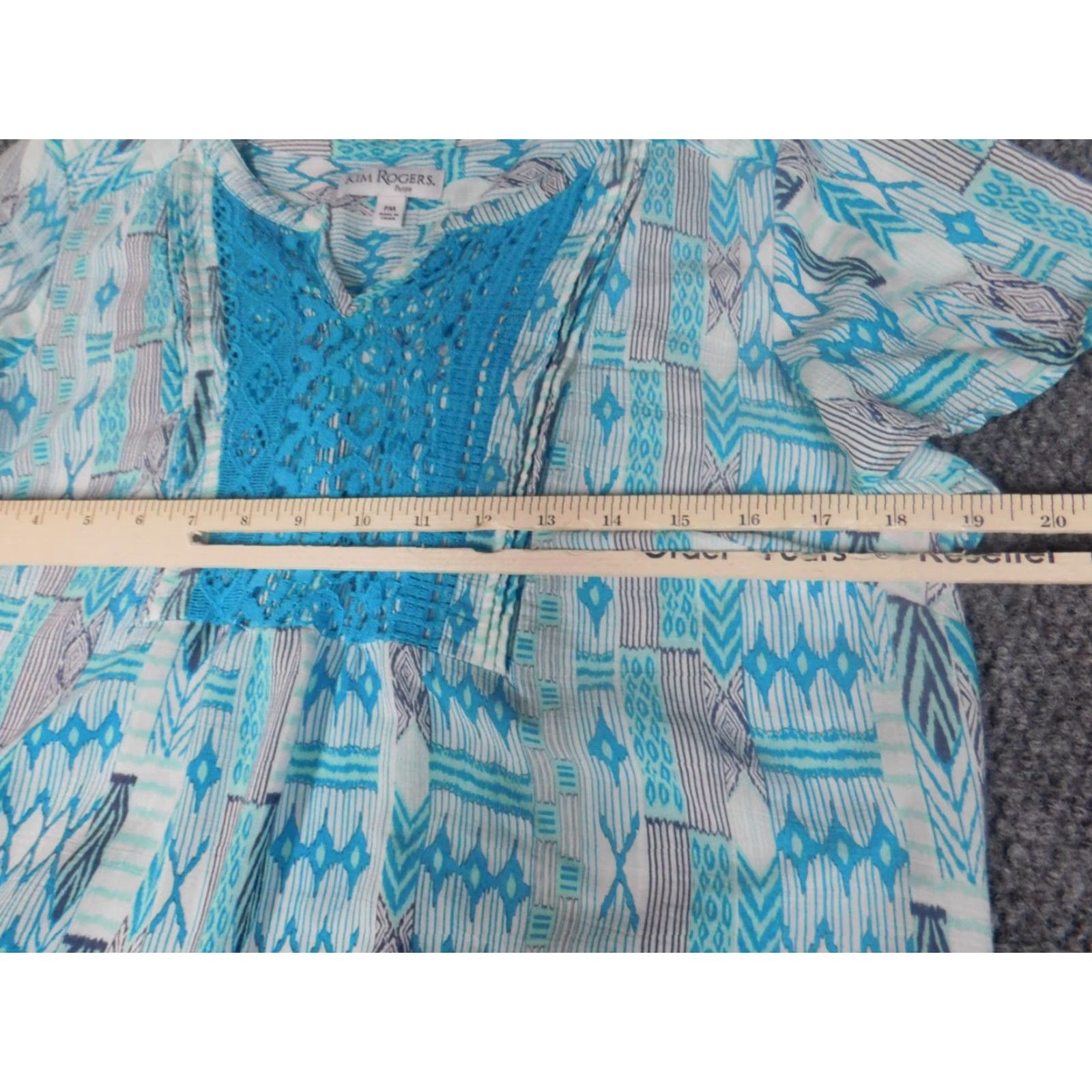 Vintage Kim Rogers Womens Blouse PM Petites Blue Cap Sleeve Crew Neck Pullover Floral Button Casual Size M / US 6-8 / IT 42-44 - 6 Thumbnail