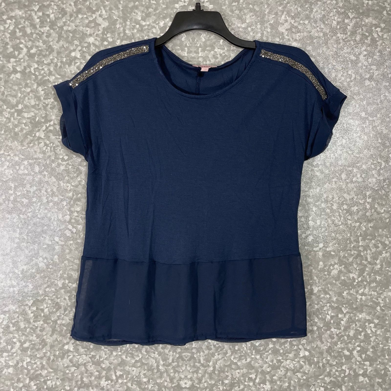 Juicy Couture Juicy Couture Navy Blue Chiffon Peplum Rhinestone Top - XS Size XS / US 0-2 / IT 36-38 - 1 Thumbnail