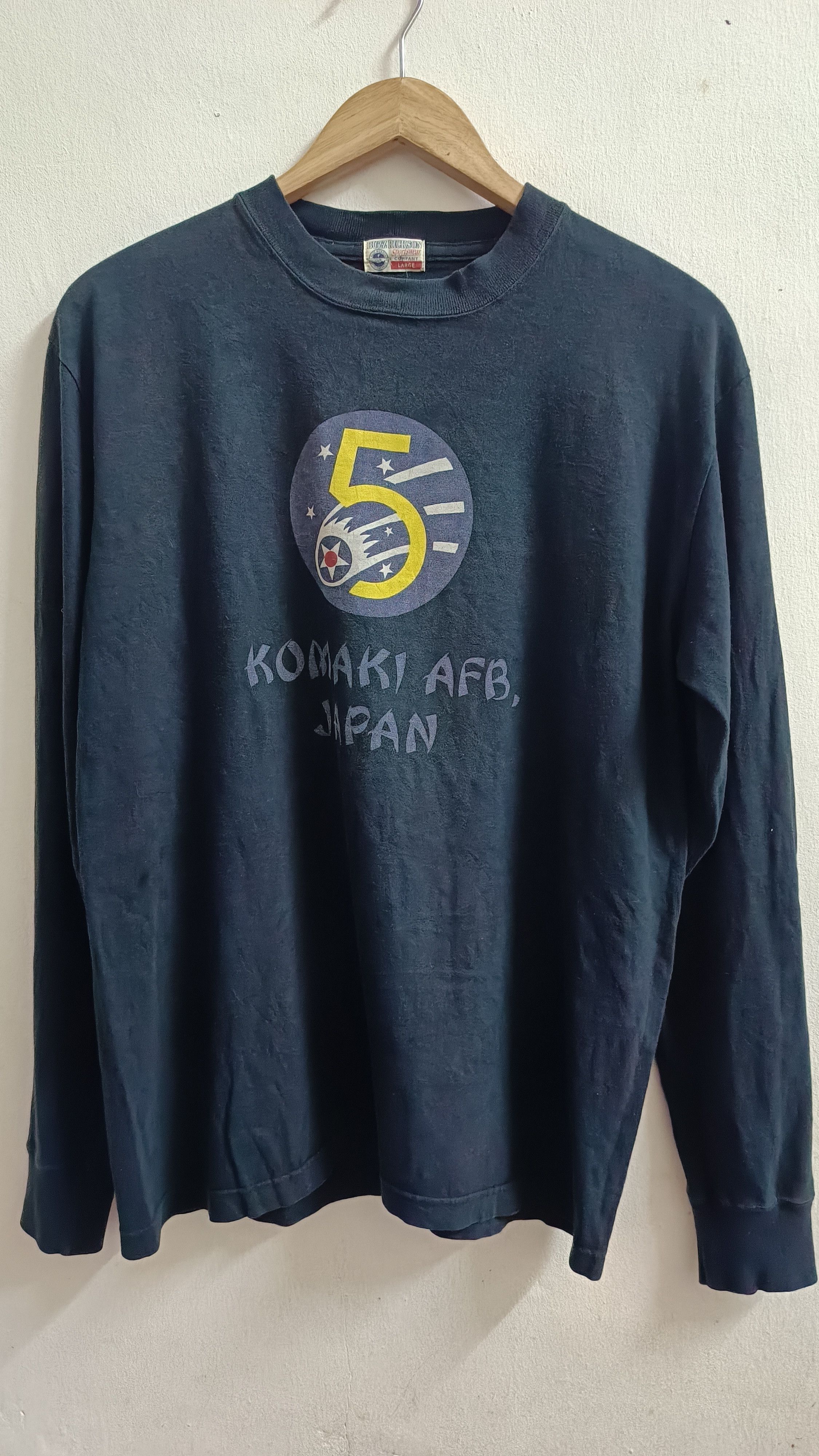image of Buzz Ricksons Buzz Rickson's 9Th Fighter Bomb Sq. Long Sleeve Tee in Black, Men's (Size Large)
