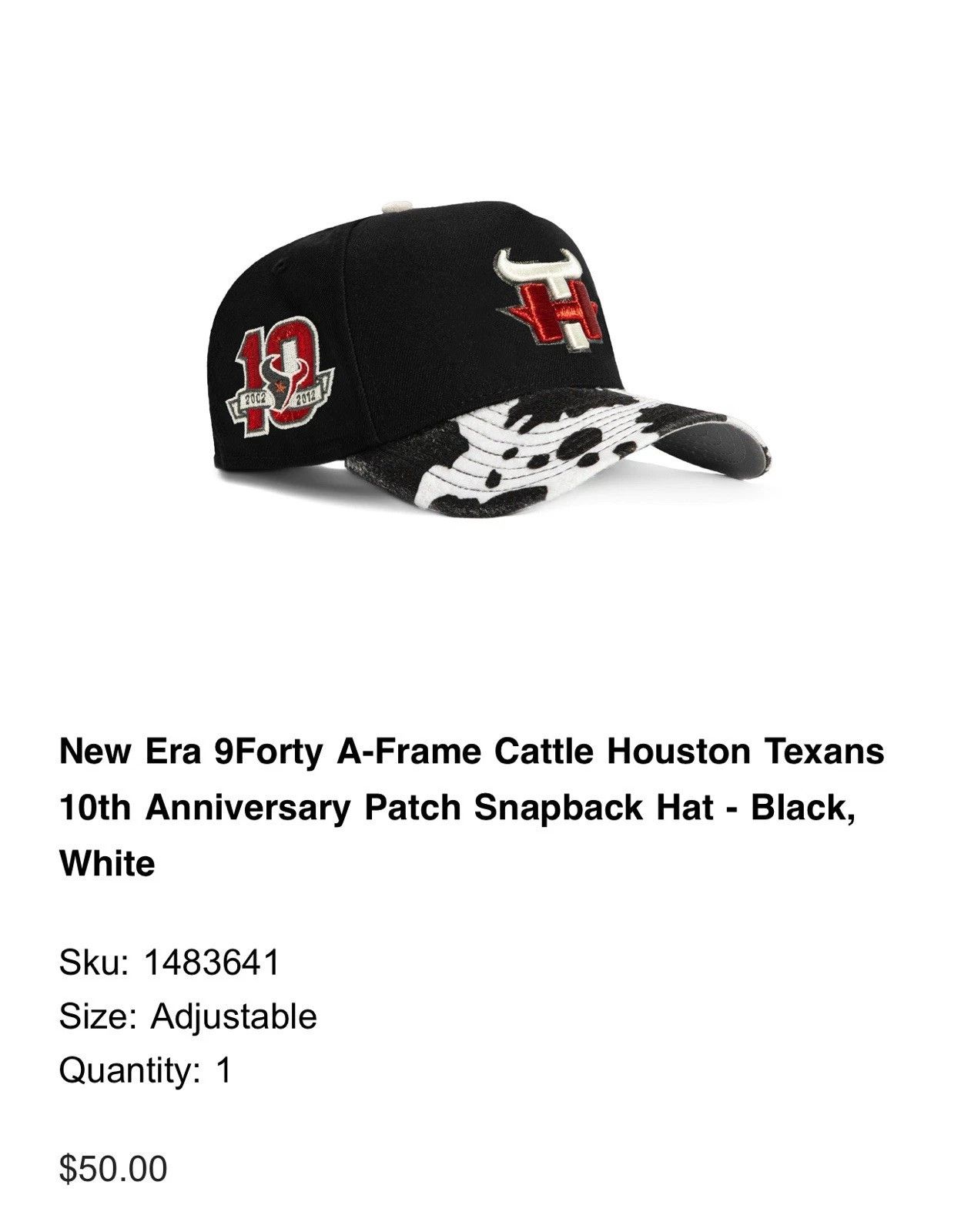 Hat Club Hat Club x New Era Cattle Pack Houston Texans Cow Print Size ONE SIZE - 5 Thumbnail