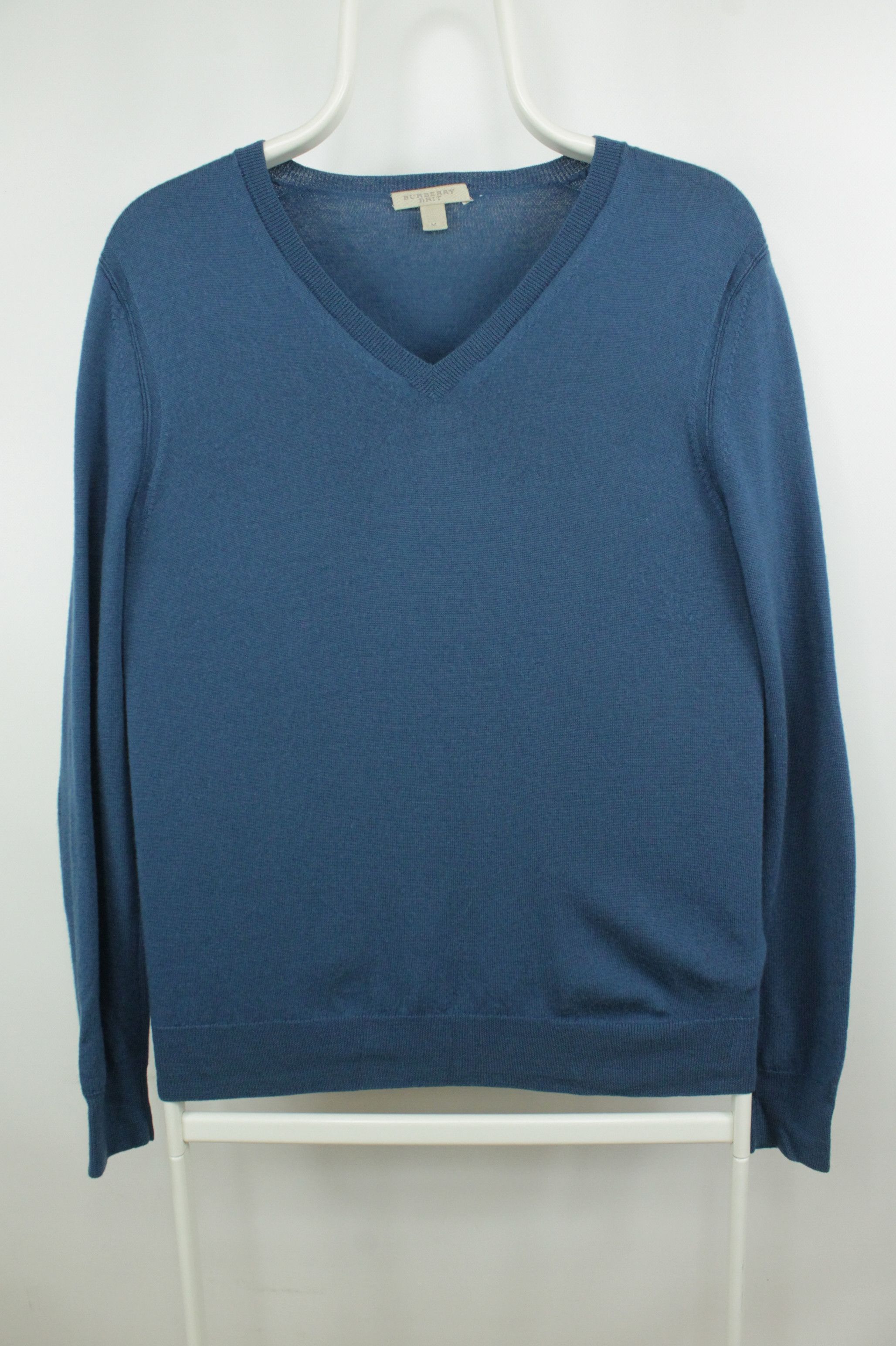 Burberry Burberry Brit V-Neck Slim Fit Blue Wool Pullover Elbow Patch Size US S / EU 44-46 / 1 - 1 Thumbnail