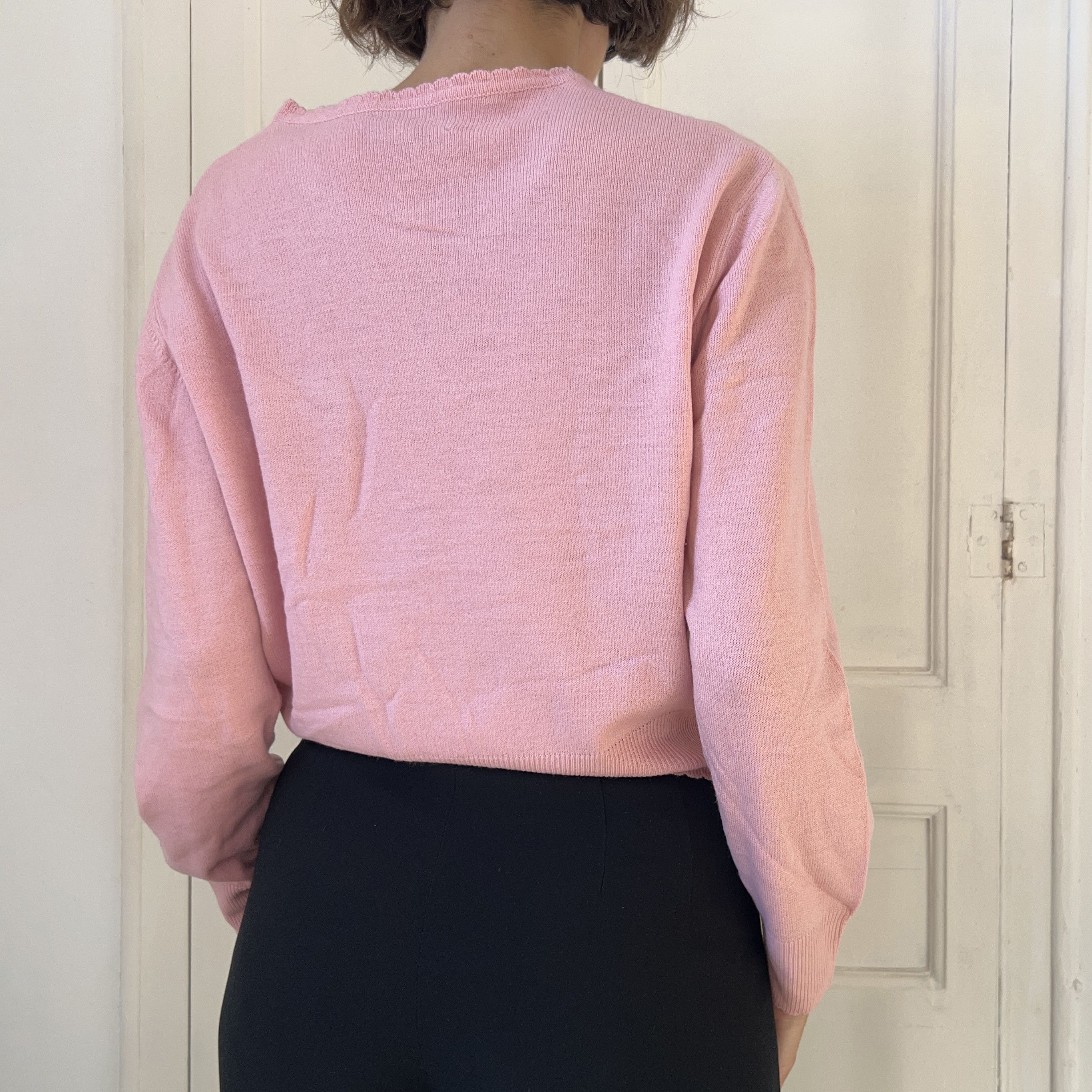 Vintage Vintage 90s Pink Cropped Coquette Sweater Size XL / US 12-14 / IT 48-50 - 3 Thumbnail