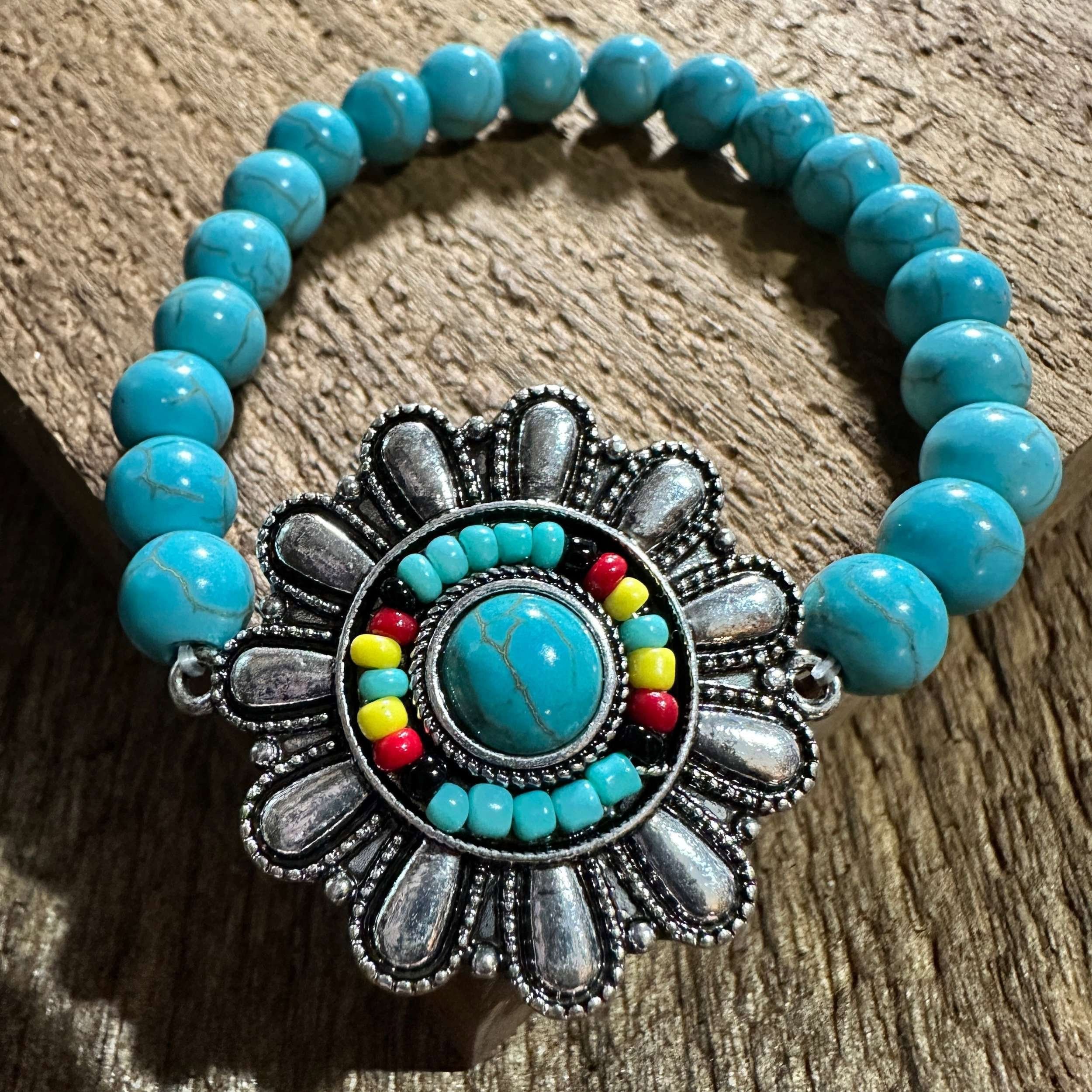 Other Turquoise Flower Concho Seed Bead Southwestern Bohemian Brac Size ONE SIZE - 5 Thumbnail