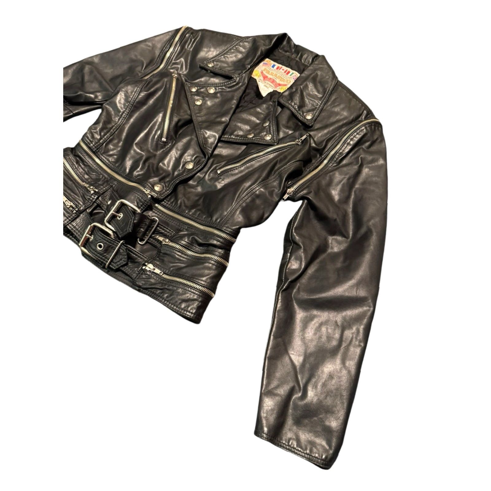 Parasuco VINTAGE Parasuco Leather Jacket Women's Black Moto Retro Jacket Short Classic Size L Size L / US 10 / IT 46 - 4 Thumbnail