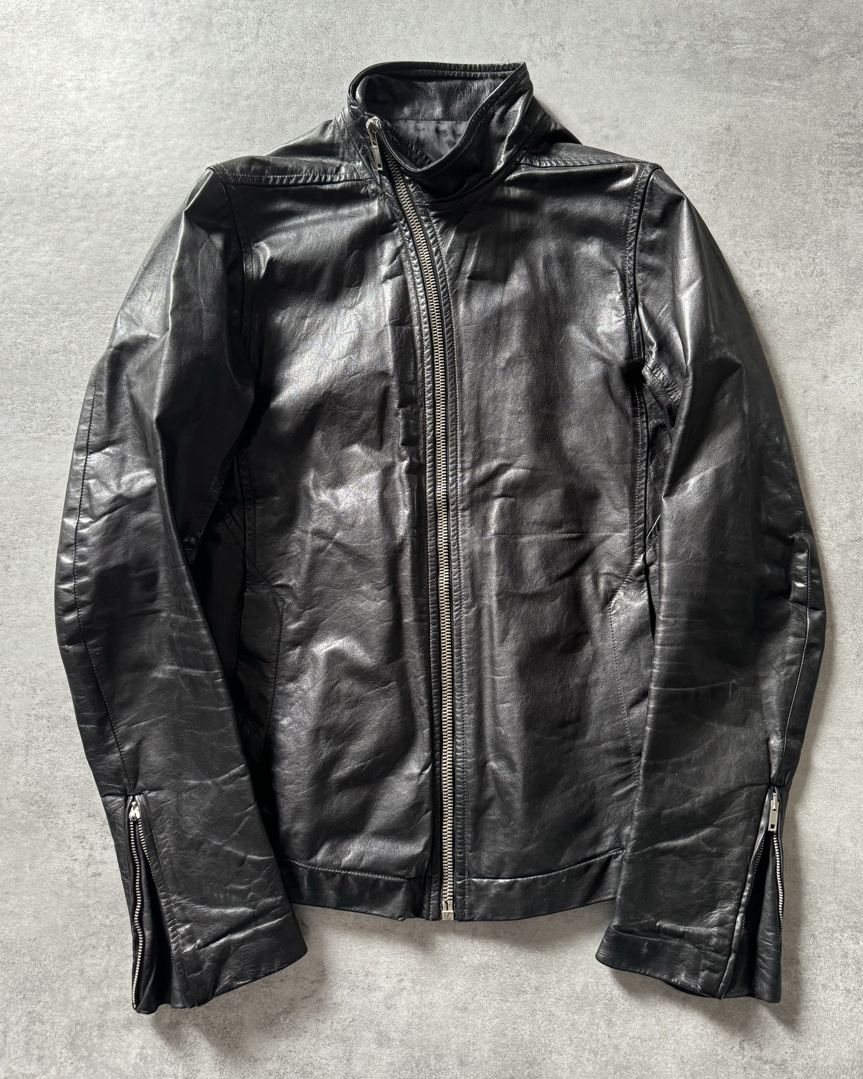 Pre-owned Archival Clothing X Rick Owens Biker Calf Leather Shadow Jacket In Black