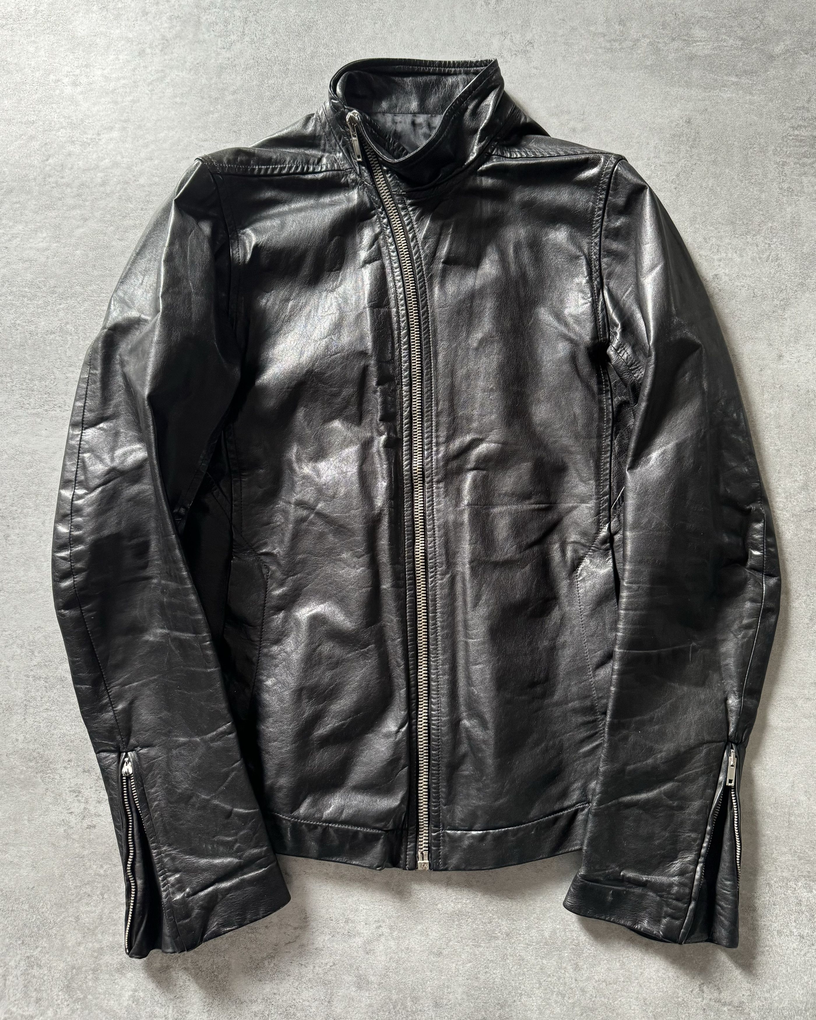 image of Archival Clothing x Rick Owens Biker Calf Leather Shadow Jacket in Black, Men's (Size Medium)