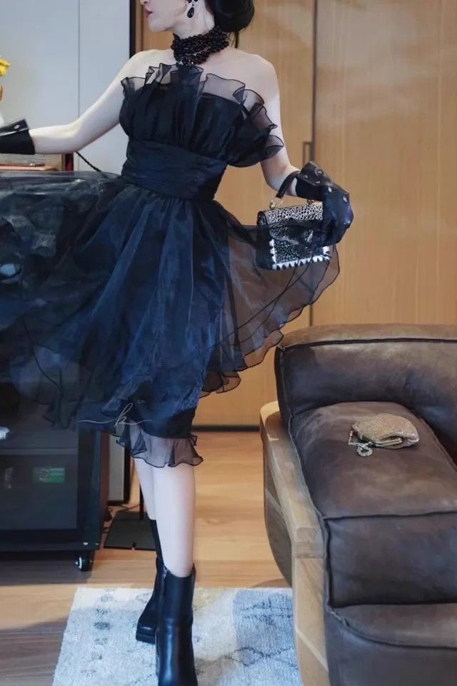 Other Victor Costa Vintage 80s Black Tulle Cocktail Dress Size 6 Size M / US 6-8 / IT 42-44 - 9 Thumbnail