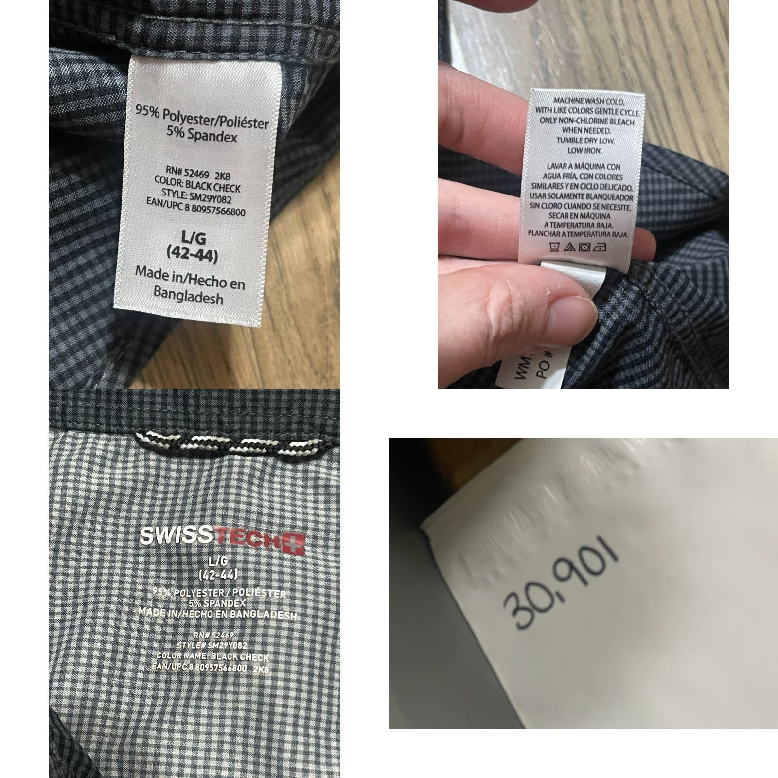 Vintage SwissTech Shirt, Men's Size Large, Button-Up, Long Sleeve, Pocket, Black, Gray, Regular Fit, Casual, Button, Collared, 100% solid? Size US L / EU 52-54 / 3 - 8 Thumbnail