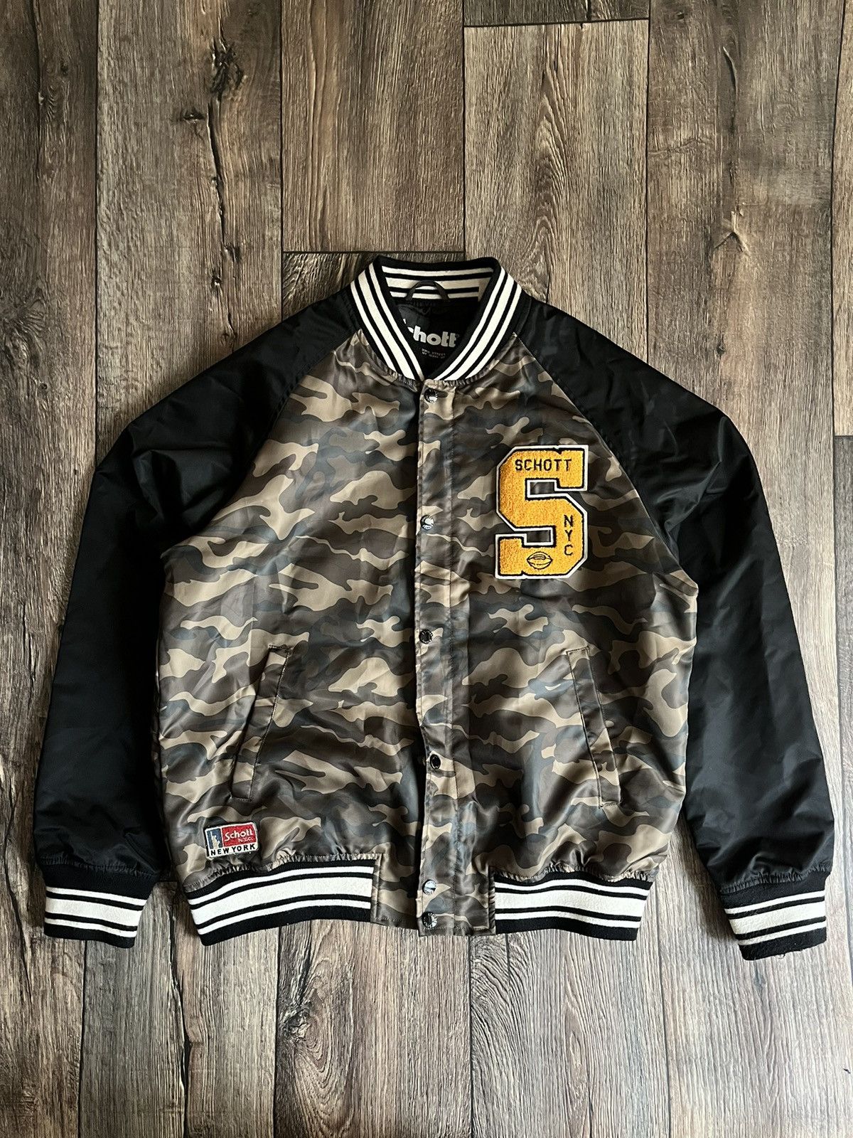 Schott × Vintage Vintage Schott ‘S’ Logo Camo Bomber Jacket NYC Size US XL / EU 56 / 4 - 1 Thumbnail