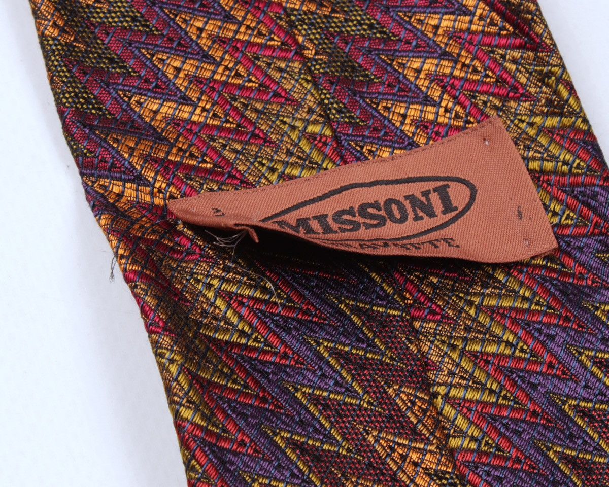Designer × Missoni × Vintage MISSONI Cravatte Vintage Geometric Zig Zag Chevron Silk Tie Size ONE SIZE - 10 Thumbnail