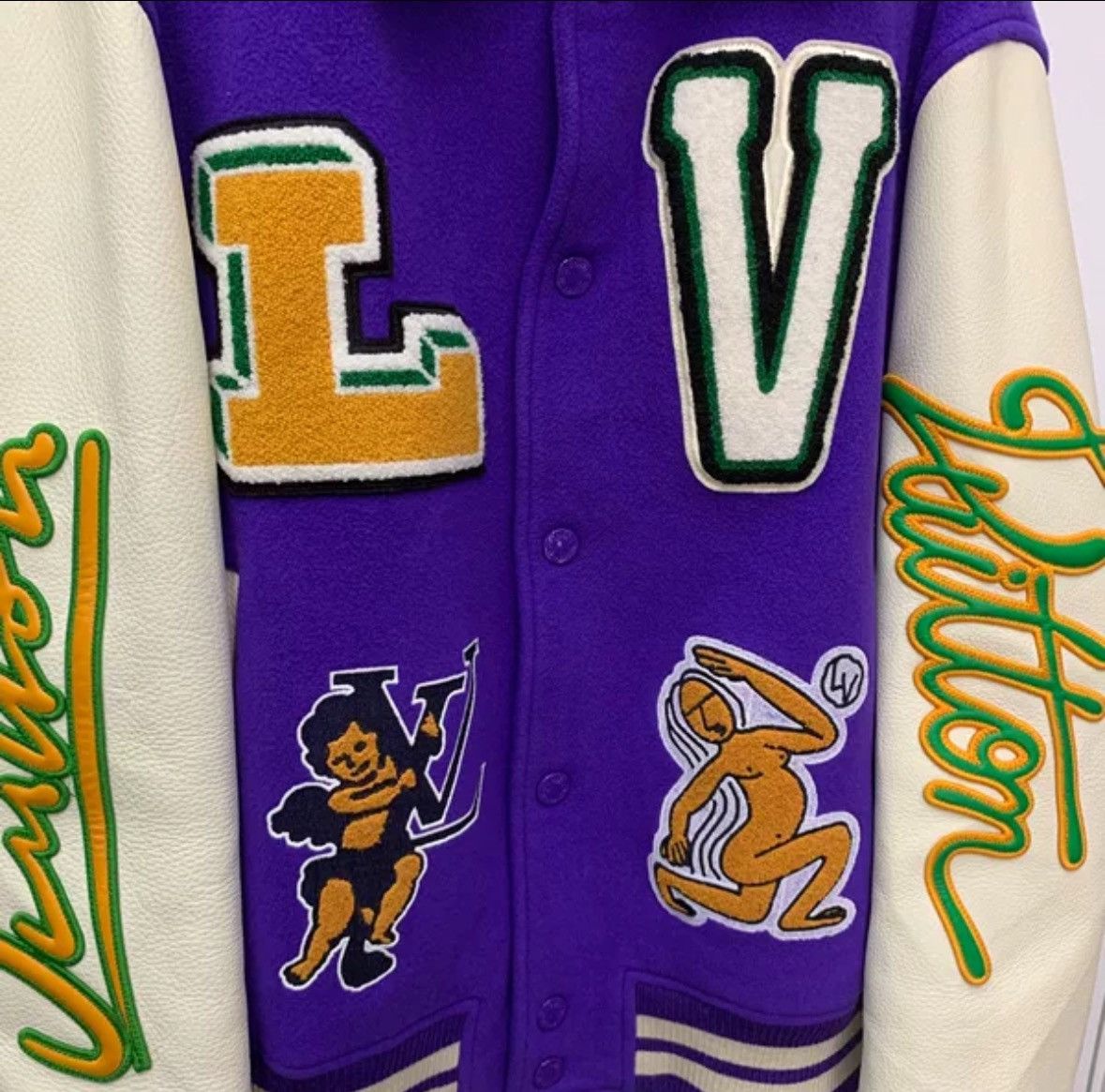 Louis Vuitton Louis Vuitton Purple Cupid Leather Sleeve Baseball Jacket Size US L / EU 52-54 / 3 - 3 Thumbnail