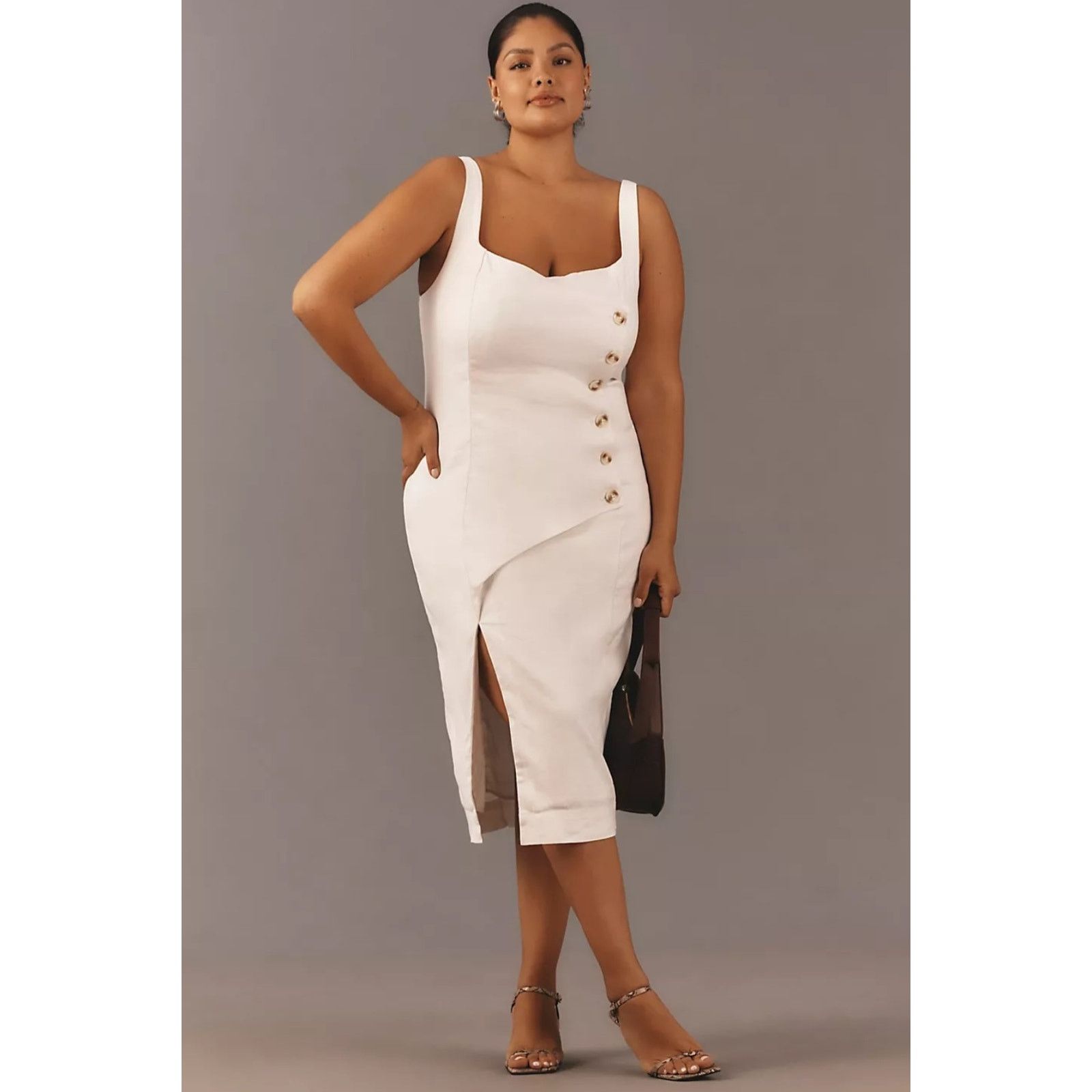 Anthropologie NWT Sleeveless Square-Neck Linen Wrap Midi Dress $178 1X Size XXL / US 16-18 / IT 52-54 - 1 Thumbnail