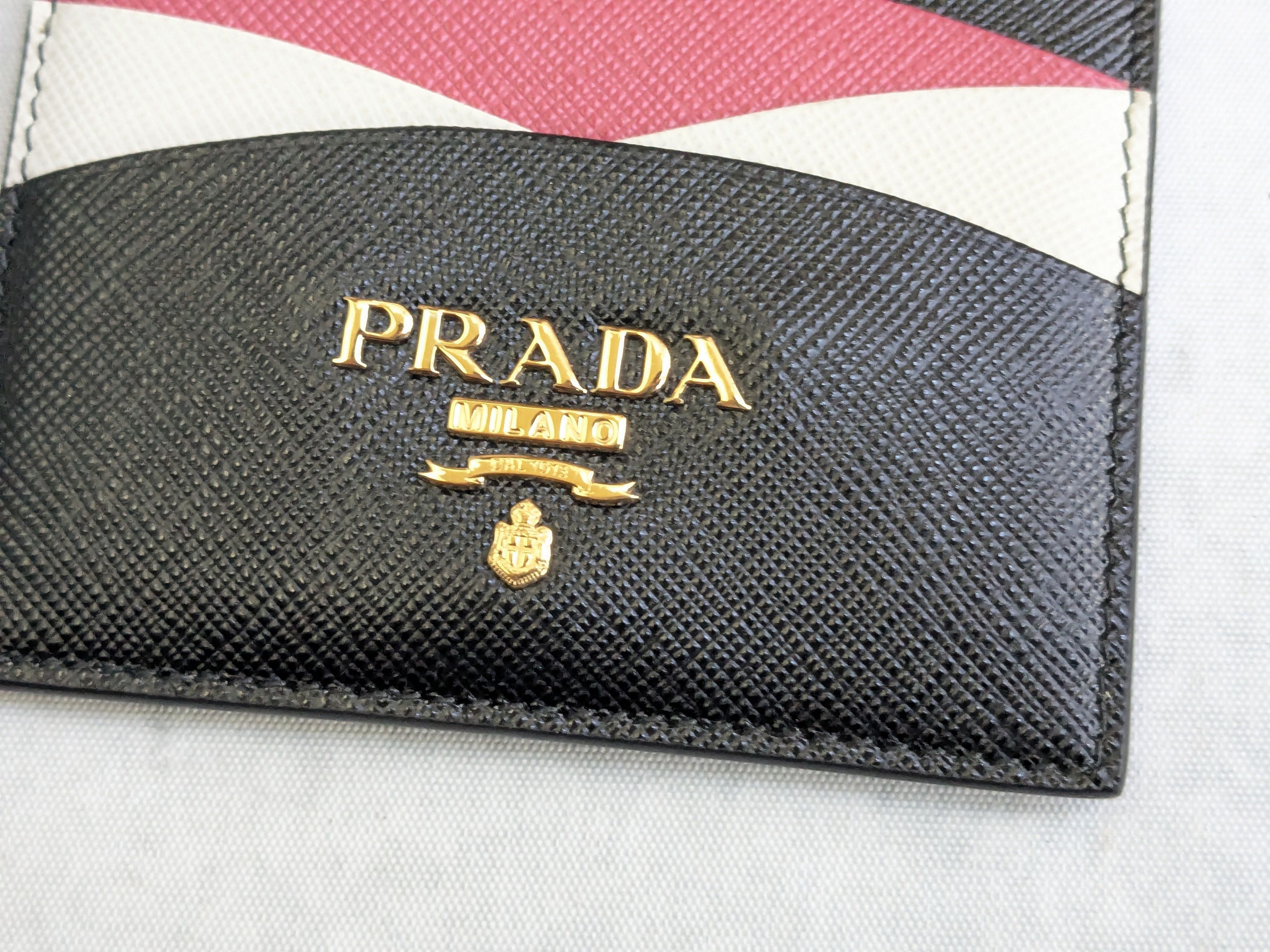 Prada Prada Cardholder Wallet Black Pink White Leather Size ONE SIZE - 2 Thumbnail