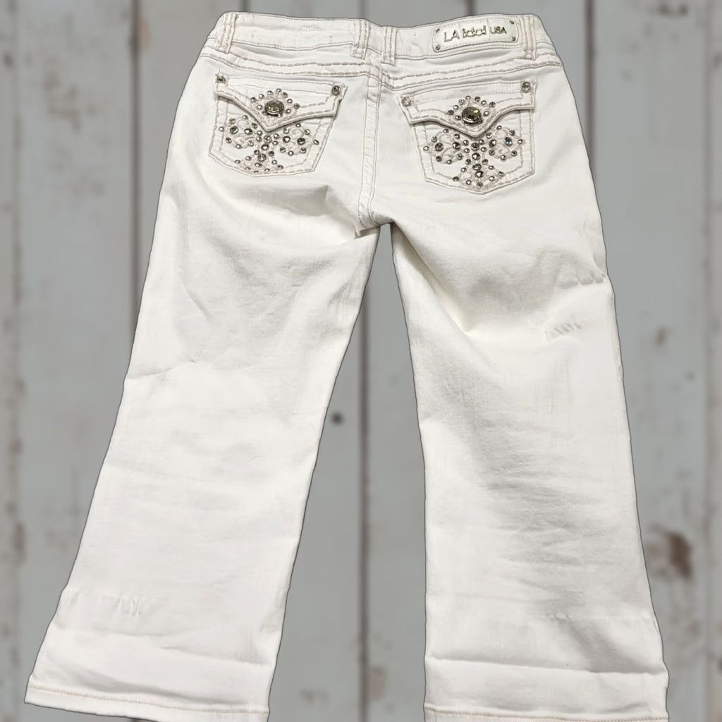 Denime L.A Idol USA Capris Women's Size 11 W33-L21 Ivory Denim Straight Leg Jeans READ Size 32" / US 10 / IT 46 - 1 Thumbnail