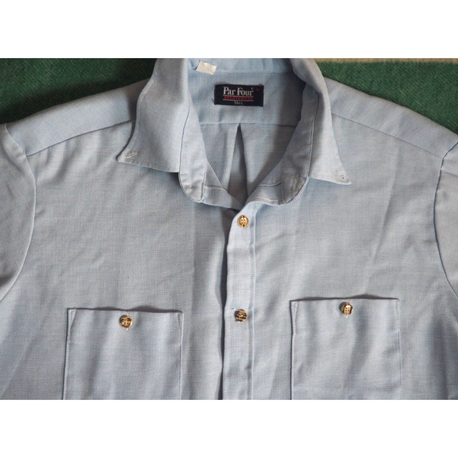 Vintage VINTAGE Par Four Shirt LT Mens 70s Pocket Light Blue Polycotton Long Sleeve Button-Front Mens LT Blue 1970s Casual USA Made Size US L / EU 52-54 / 3 - 2 Thumbnail