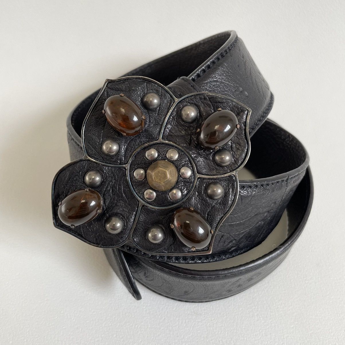 Miu Miu ‘Metal Flower Buckle’ Western Leather Belt Size 32 - 3 Thumbnail