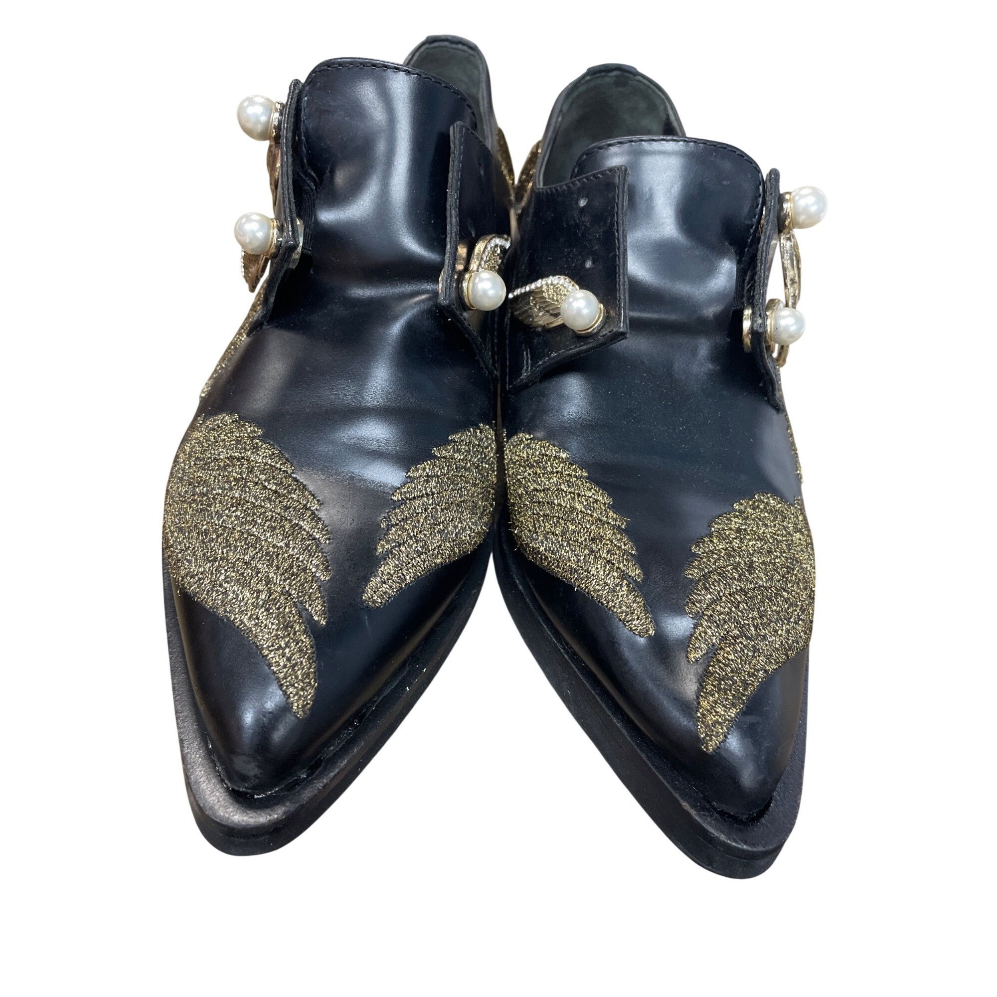 Other Coliac Italy made womans Black Leather Wing Pearl Loafers Sz Size US 7 / IT 37 - 13 Thumbnail