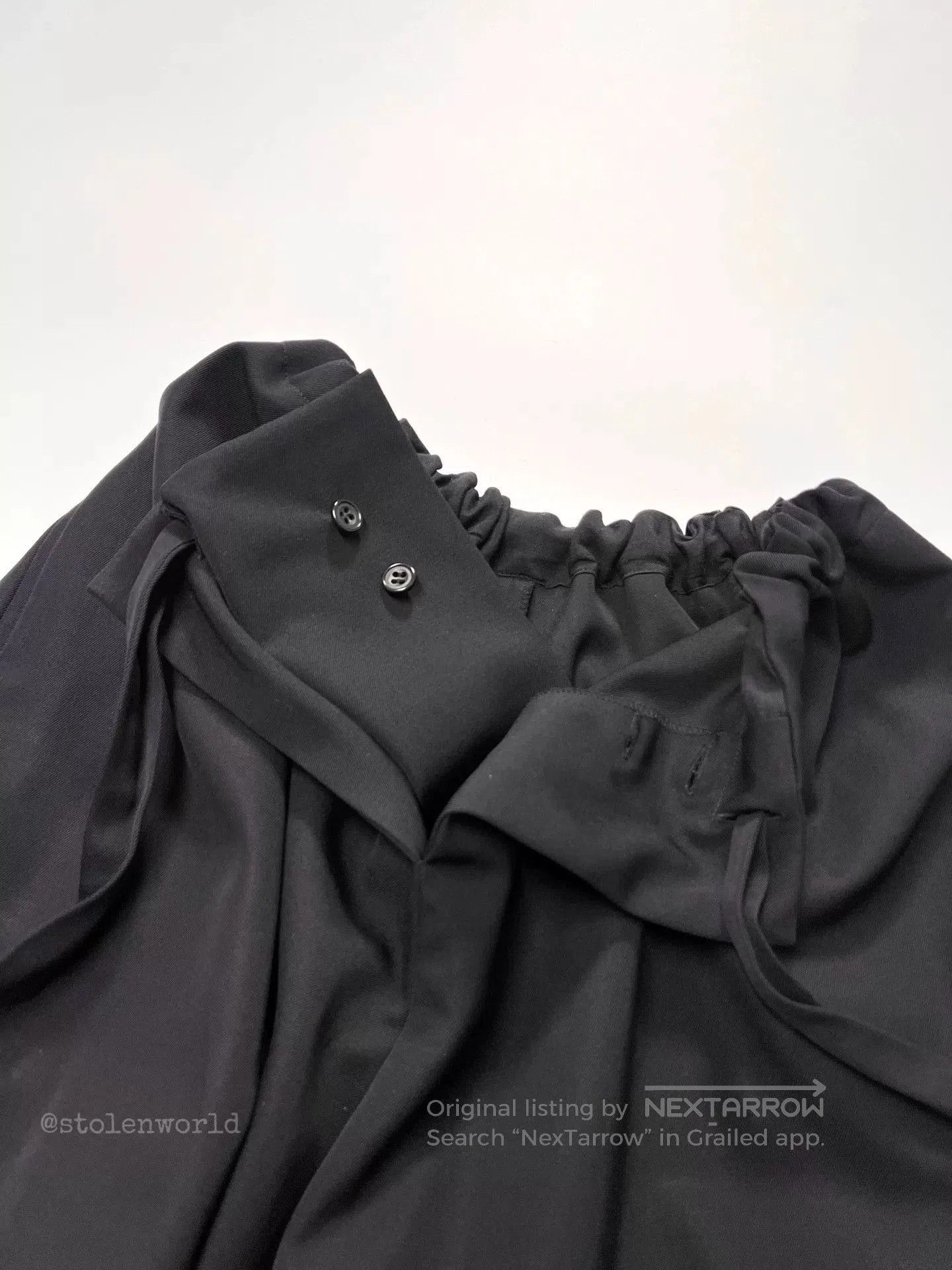 Yohji Yamamoto Yohji Yamamoto Black Tie Waist Shorts. Size 23" - 4 Thumbnail