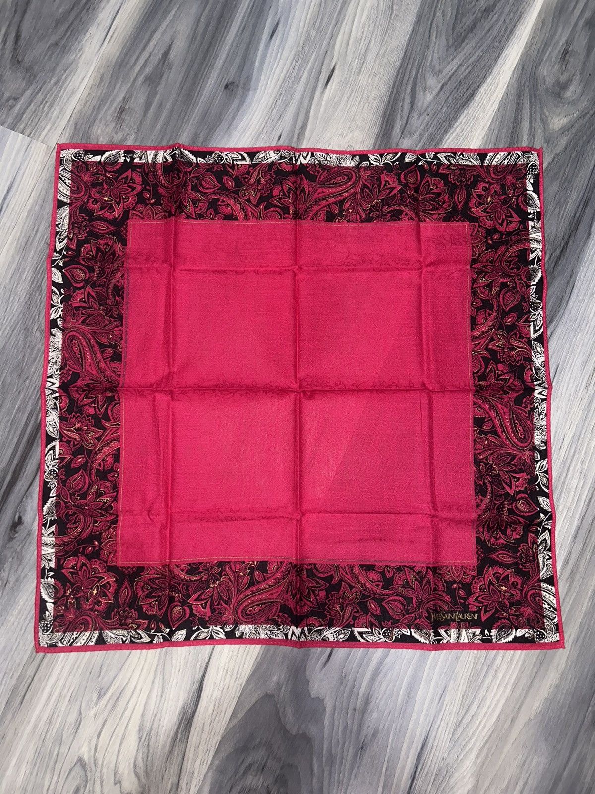 Yves Saint Laurent Vintage YSL Pink & Black Paisley Pattern Cotton Handkerchief Size ONE SIZE - 3 Thumbnail