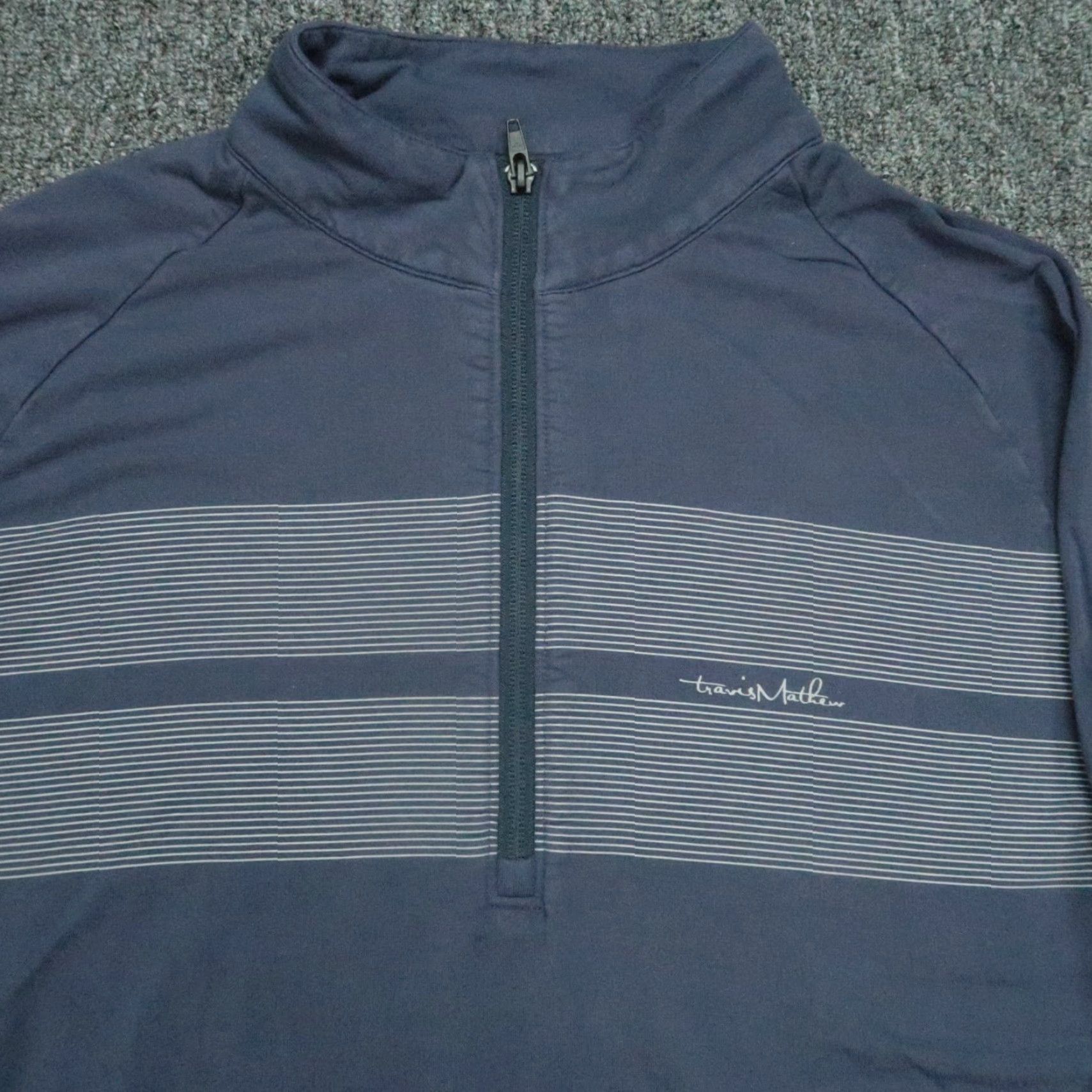 TravisMathew Travis Mathew Pullover Mens M Blue Chest Stripe 1/4 Zip Stretch Casual Shirt Size US M / EU 48-50 / 2 - 2 Thumbnail