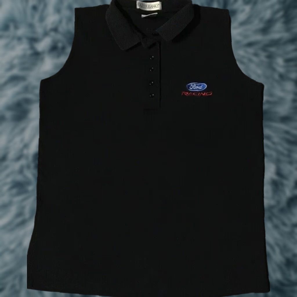 Ford Vtg 90s Ford Racing Sleeveless Polo Shirt L Women Black Harley Biker Grunge 80s Politician? Size L / US 10 / IT 46 - 1 Thumbnail