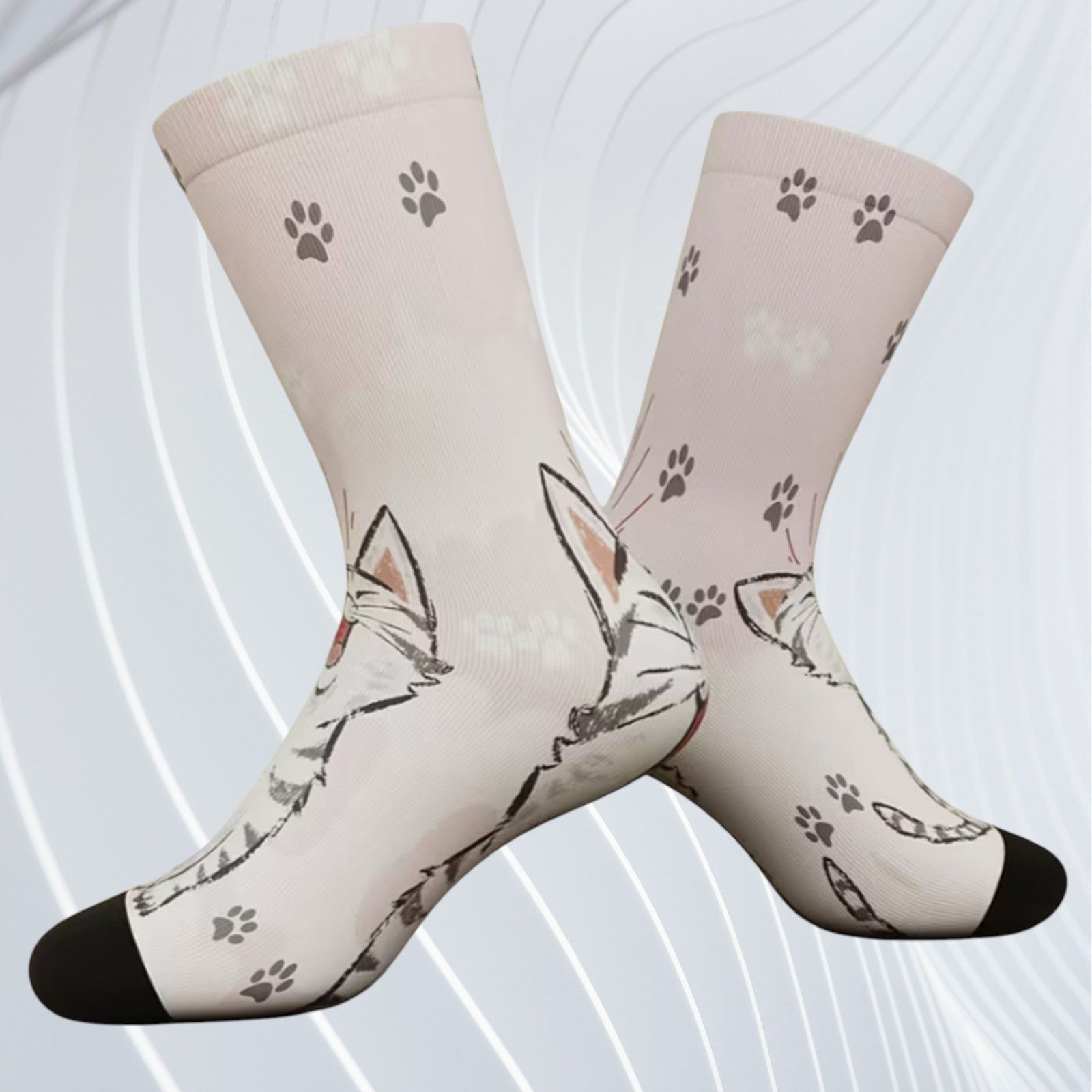Other Cat Paw Print Crew Socks | Cute Cat Lover Socks | US 7–9.5 Size ONE SIZE - 4 Thumbnail
