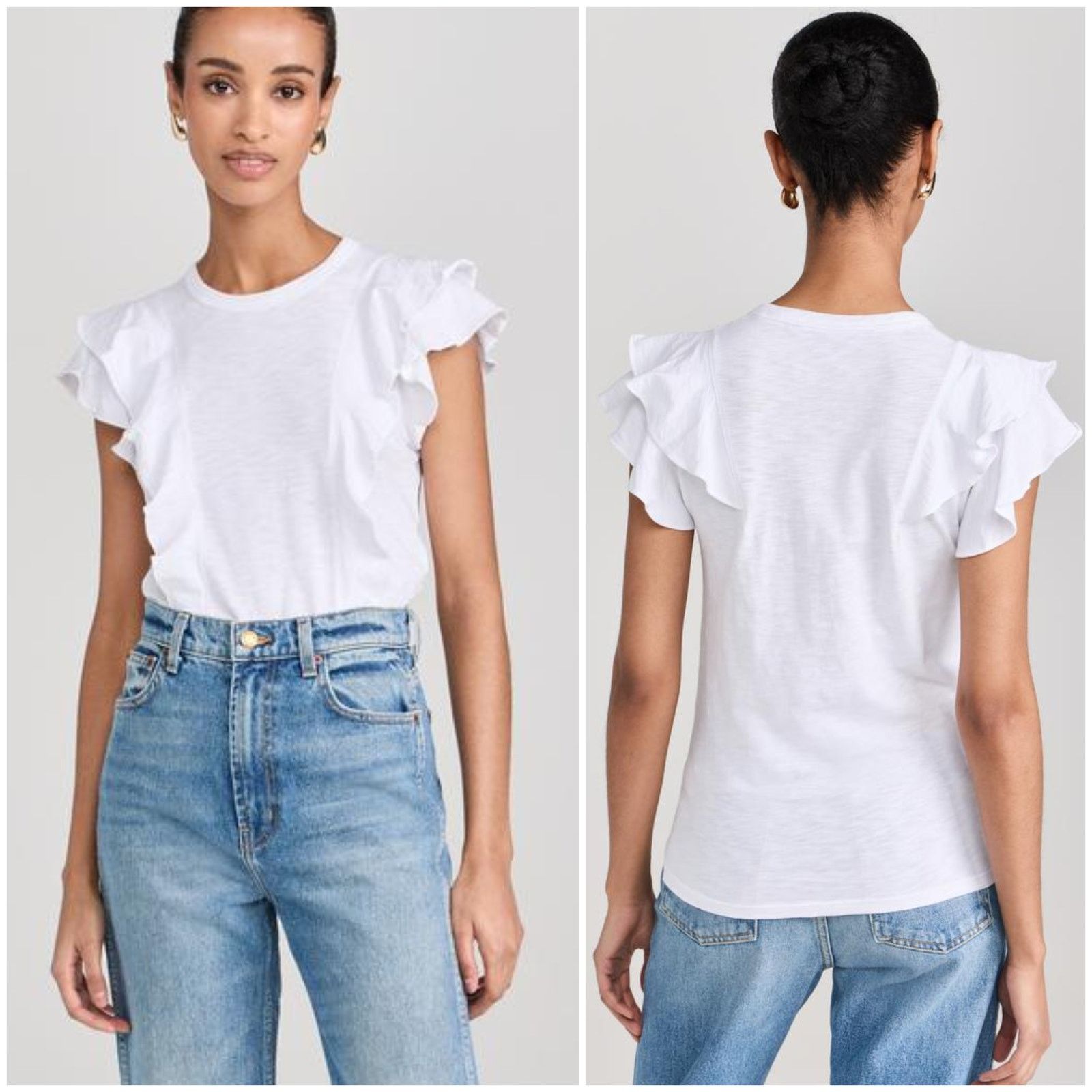 Veronica Beard Veronica Beard Bea Short Sleeve Ruffle Tee in White Small Size S / US 4 / IT 40 - 1 Thumbnail