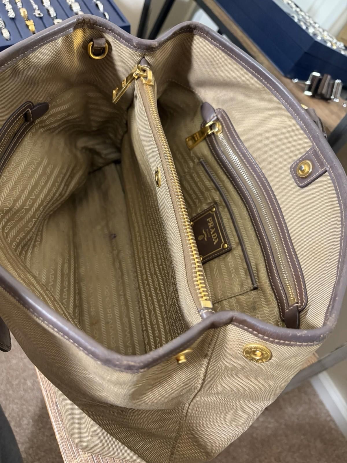 Prada Prada Jacquard Canvas Leather Rope Logo Hand Shoulder Bag Size ONE SIZE - 10 Thumbnail