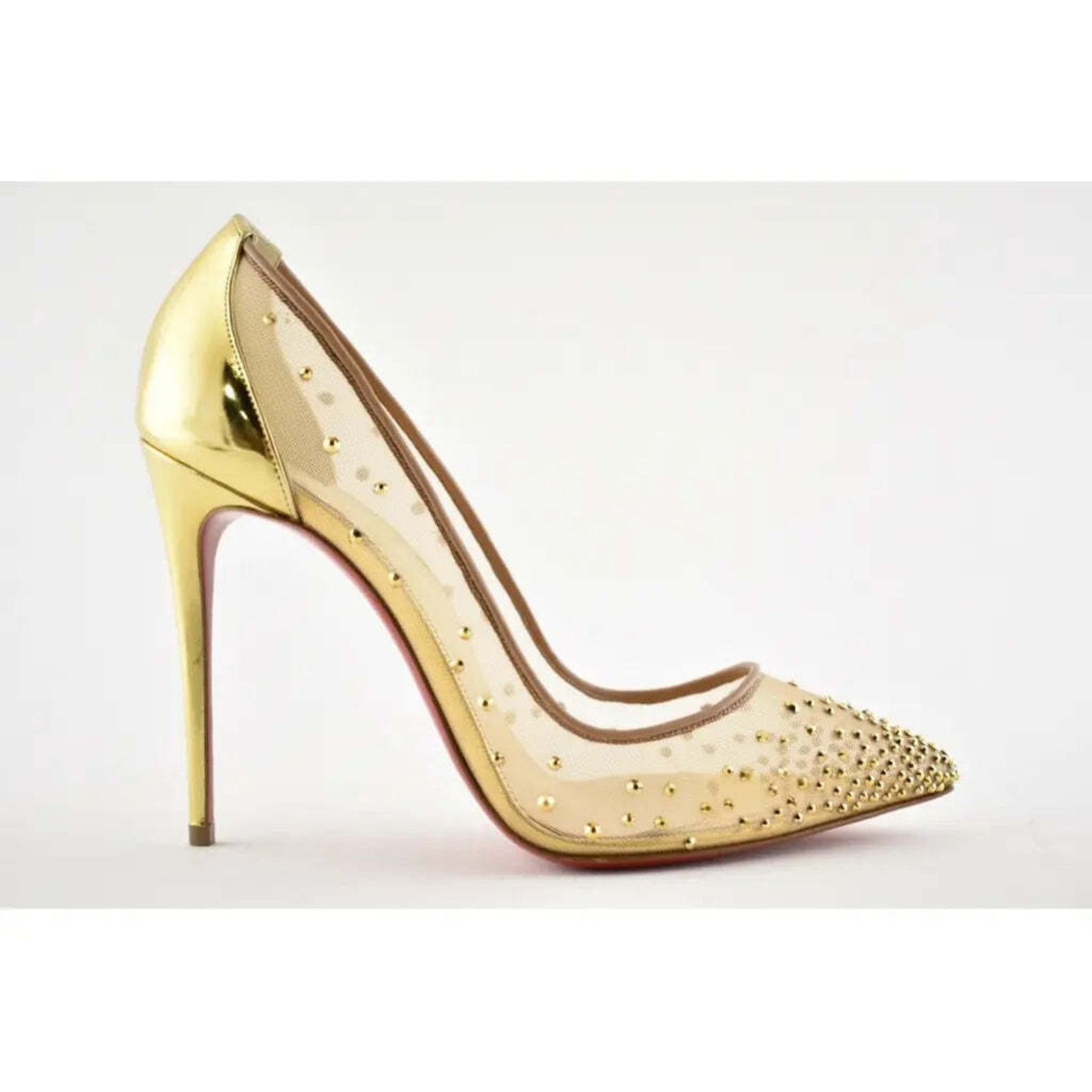 Christian Louboutin Follies Strass 100 Gold Mesh Crystal Pigalle Heel Pump 39.5 Size US 9.5 / IT 39.5 - 2 Thumbnail