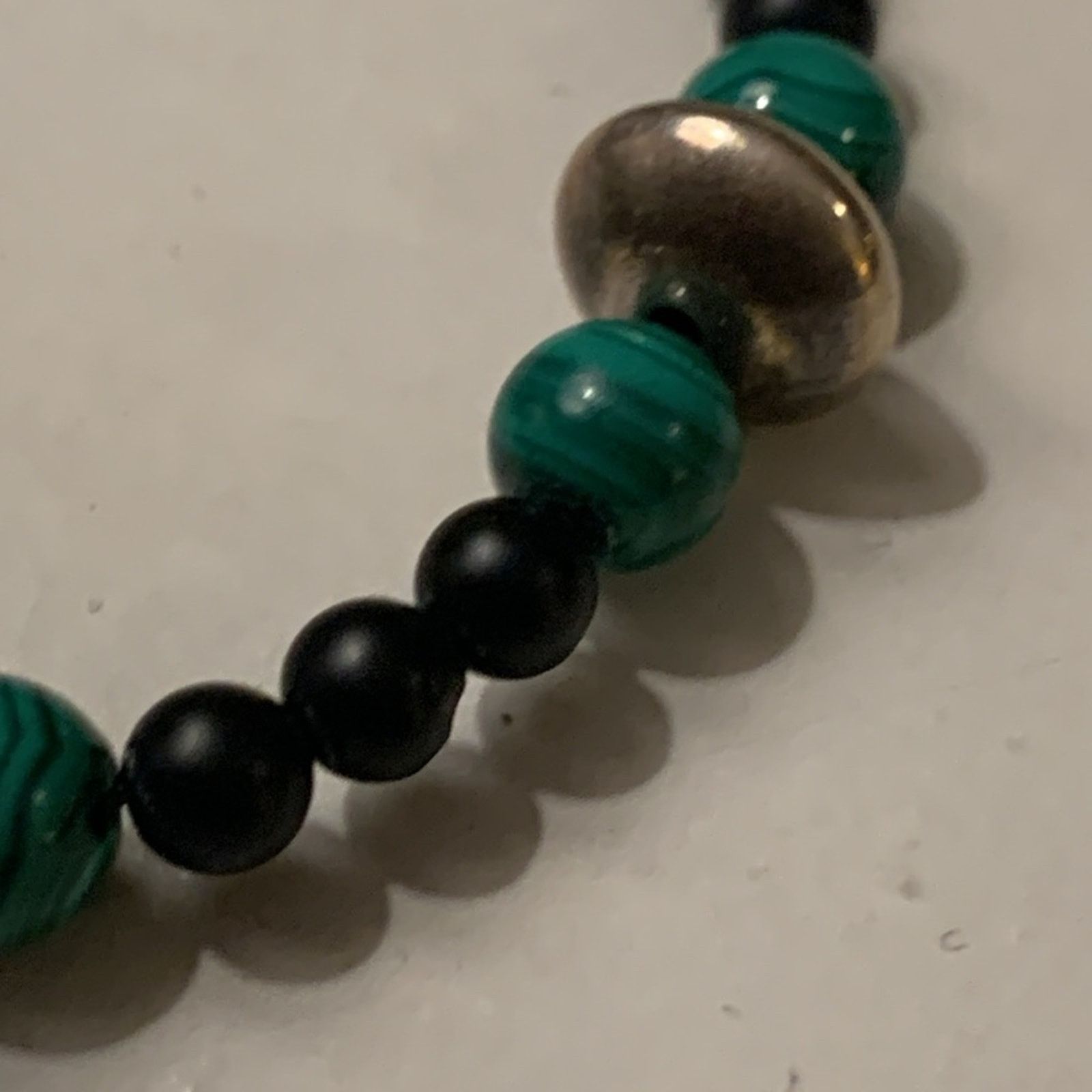 Vintage 925 Sterling silver,malachite and onyx beads bracelet Size ONE SIZE - 3 Thumbnail