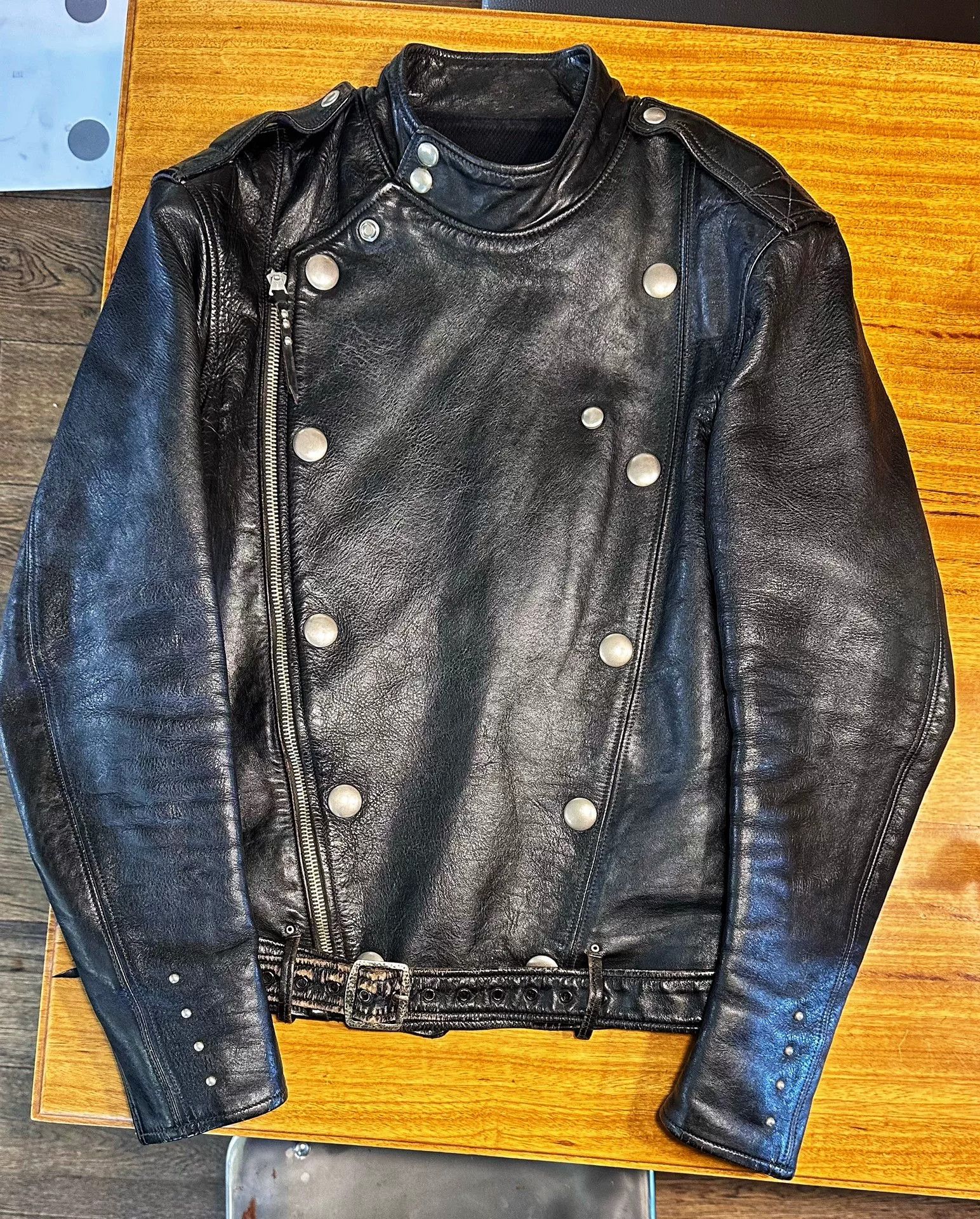 Freewheelers rare black leather biker jacket with buttons Size US M / EU 48-50 / 2 - 1 Thumbnail
