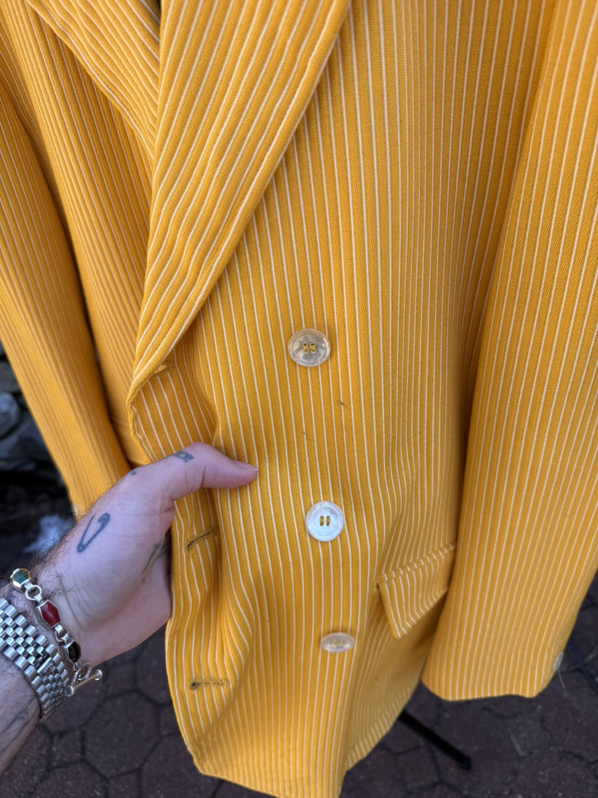 Vintage Vintage Yellow Pimp Jacket Stripped Shell Buttons 1960s 70s Size 42L - 2 Thumbnail