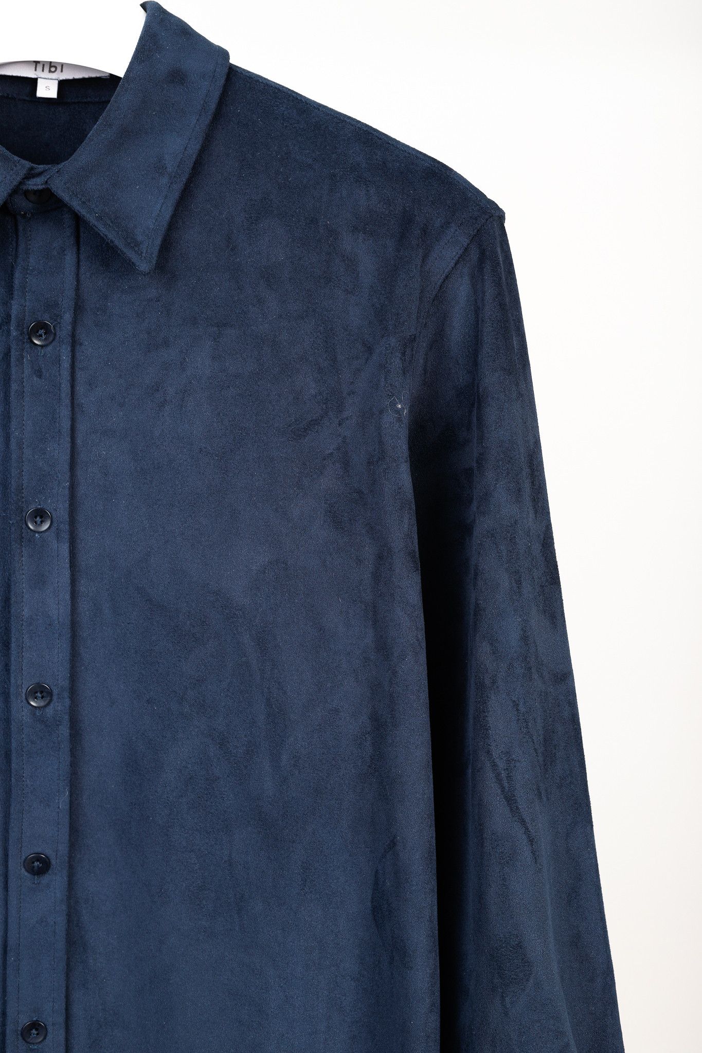 Tibi Tibi Faux Suede Midnight Blue Button Up Shirt Size S / US 4 / IT 40 - 5 Thumbnail